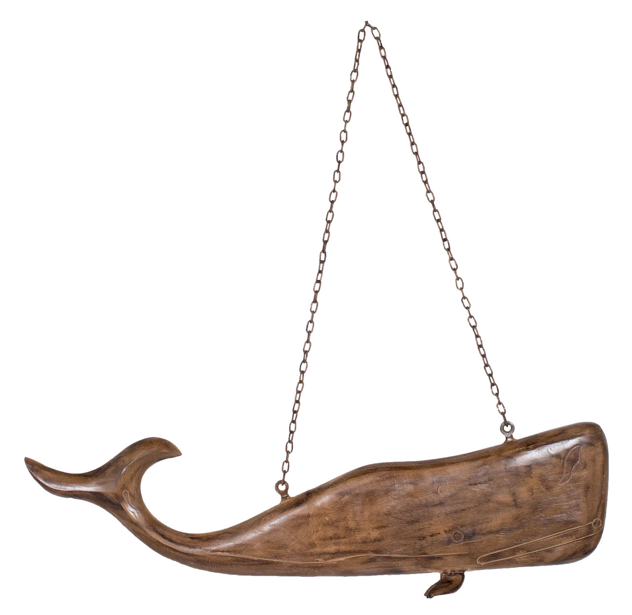 (MAL-190)
Extra Large Antique Rust Finished  Hanging Whale with Chain