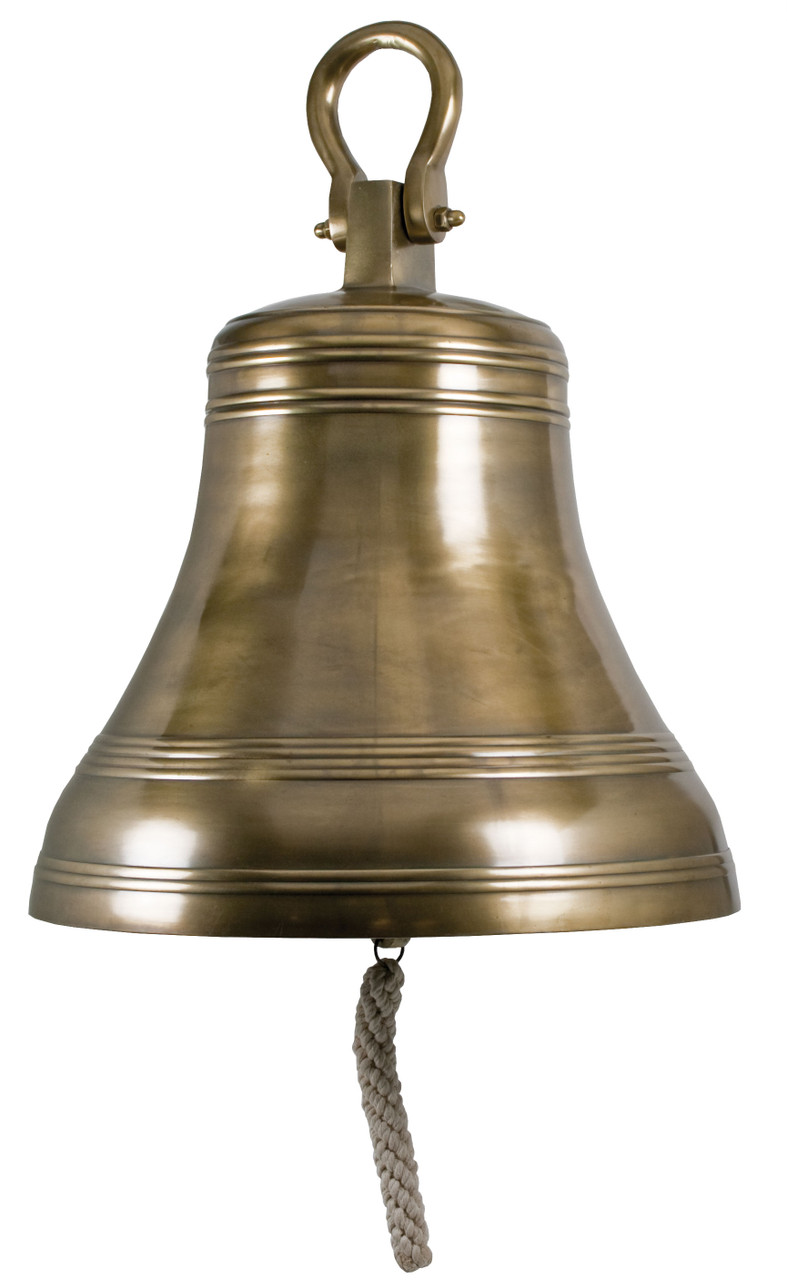 (MAL-508)
Extra Large Hanging Ship Bell with Antique Brass Finish, Striker, and Cotton Lanyard