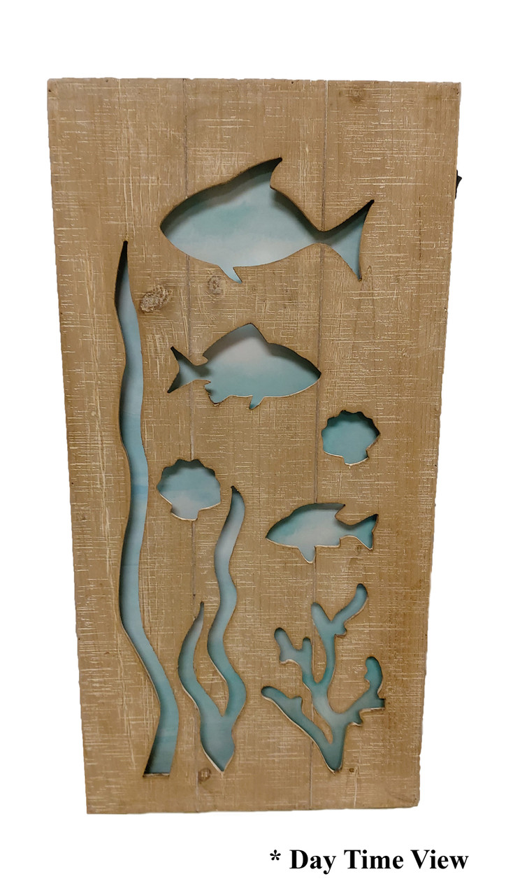 (MP-2045) 3 Dimensional "Underwater Sea Life" Wooden Wall Art with LED Back Lighting - Daytime View