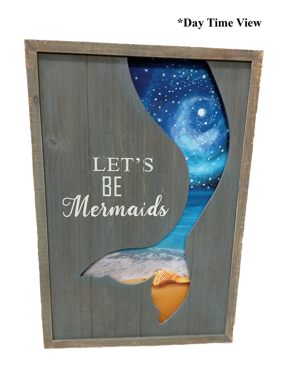 (MP-2050) 3 Dimensional "Let's Be Mermaids" Wooden Wall Art with LED Back Lighting - Daytime View