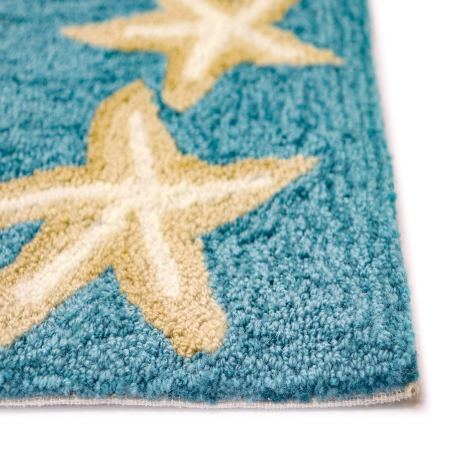 Capri Starfish Border Indoor/Outdoor Rug - Aqua - 7 Sizes