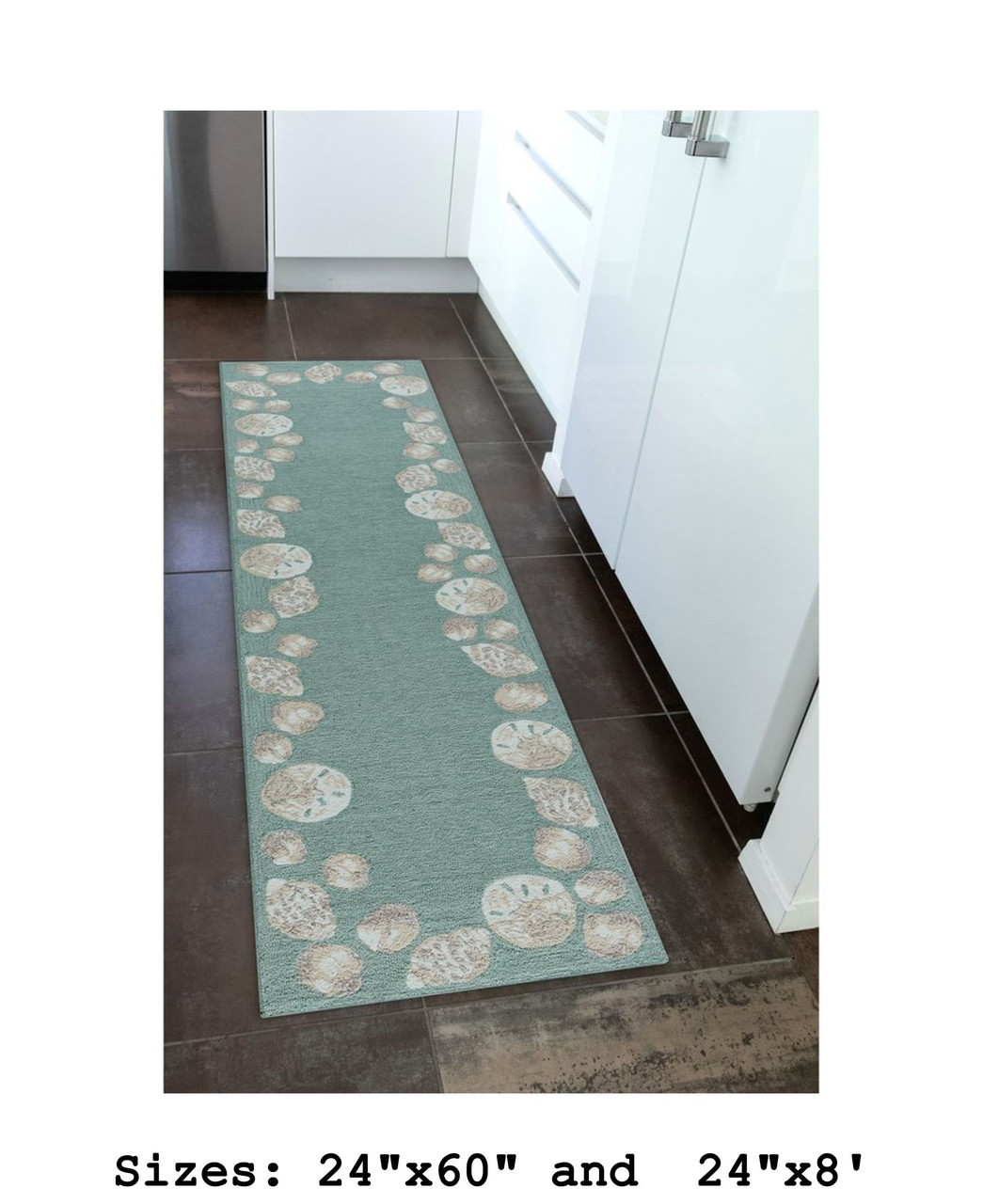 Aqua Capri Seashell Border Indoor/Outdoor Rug - Runner Lifestyle