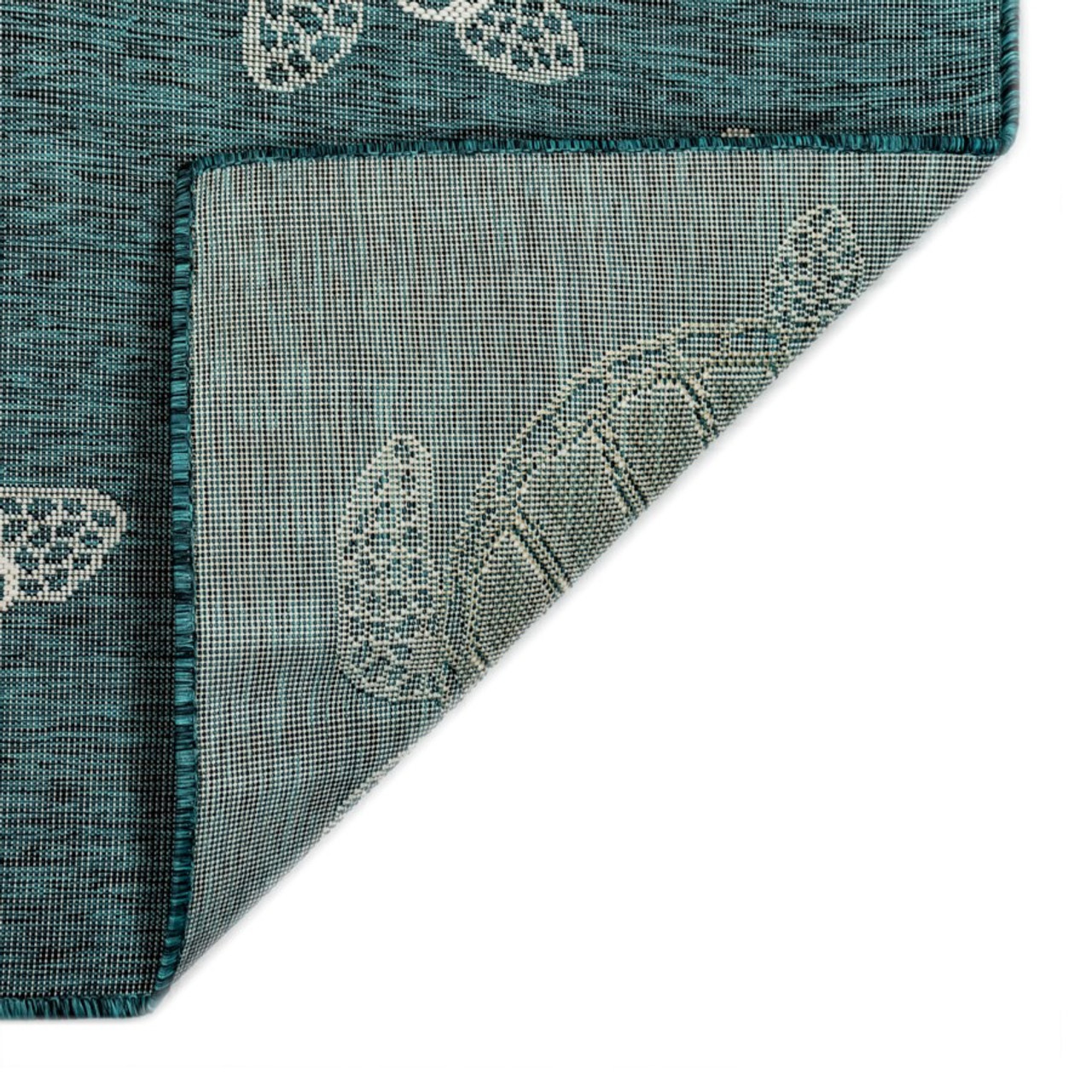 Teal Carmel Sea Turtles Indoor/Outdoor Rug - Backing