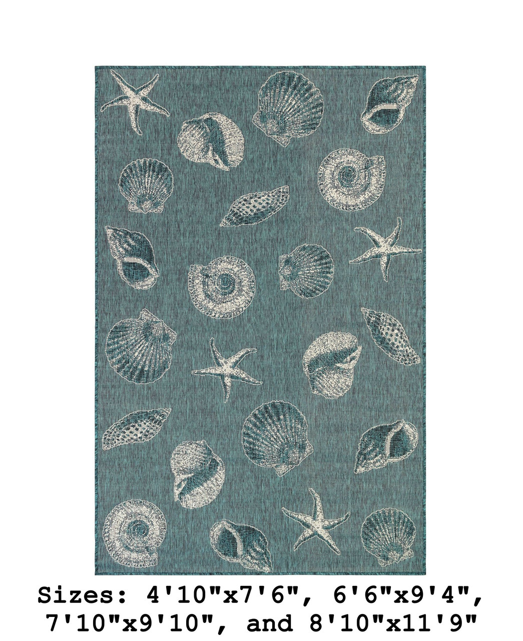 Teal Carmel Shells Indoor/Outdoor Rug -  Rectangle