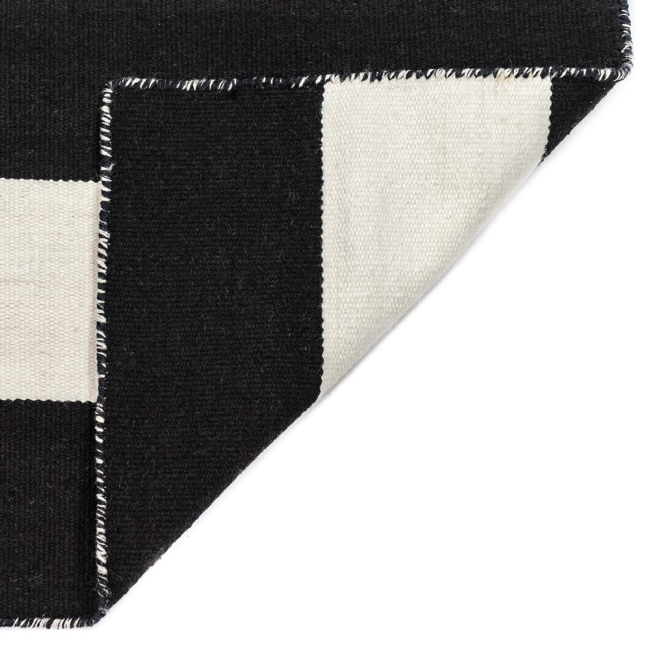 Black Sorrento Rugby Stripe Indoor/Outdoor Rug - Back