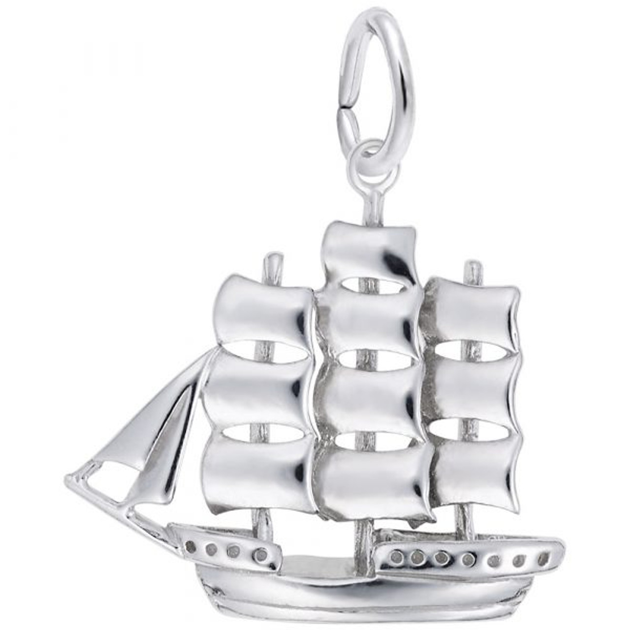 Full-Rigged Ship Charm - Sterling Silver and 14k White Gold