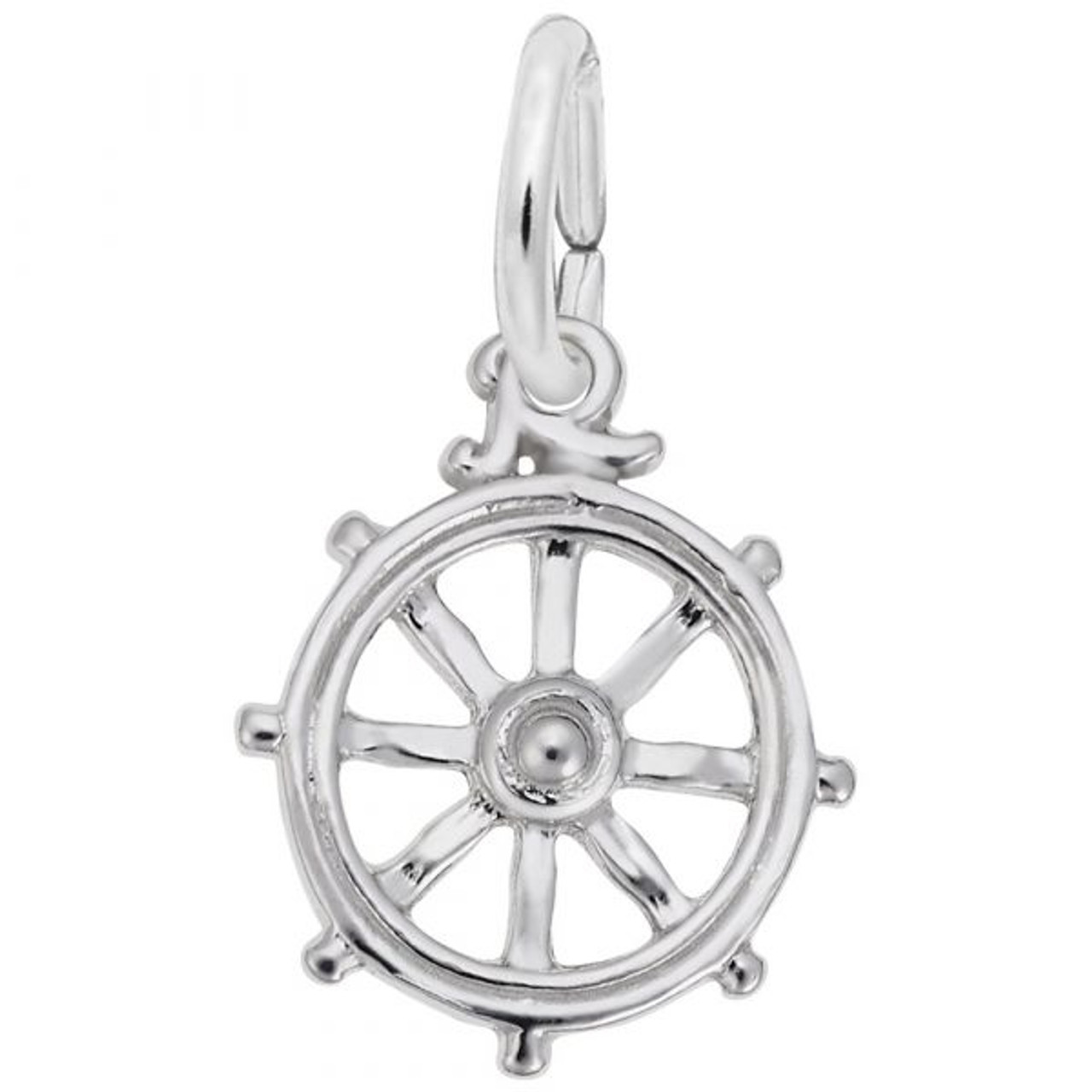 Ship Wheel Charm - Sterling Silver and 14k White Gold