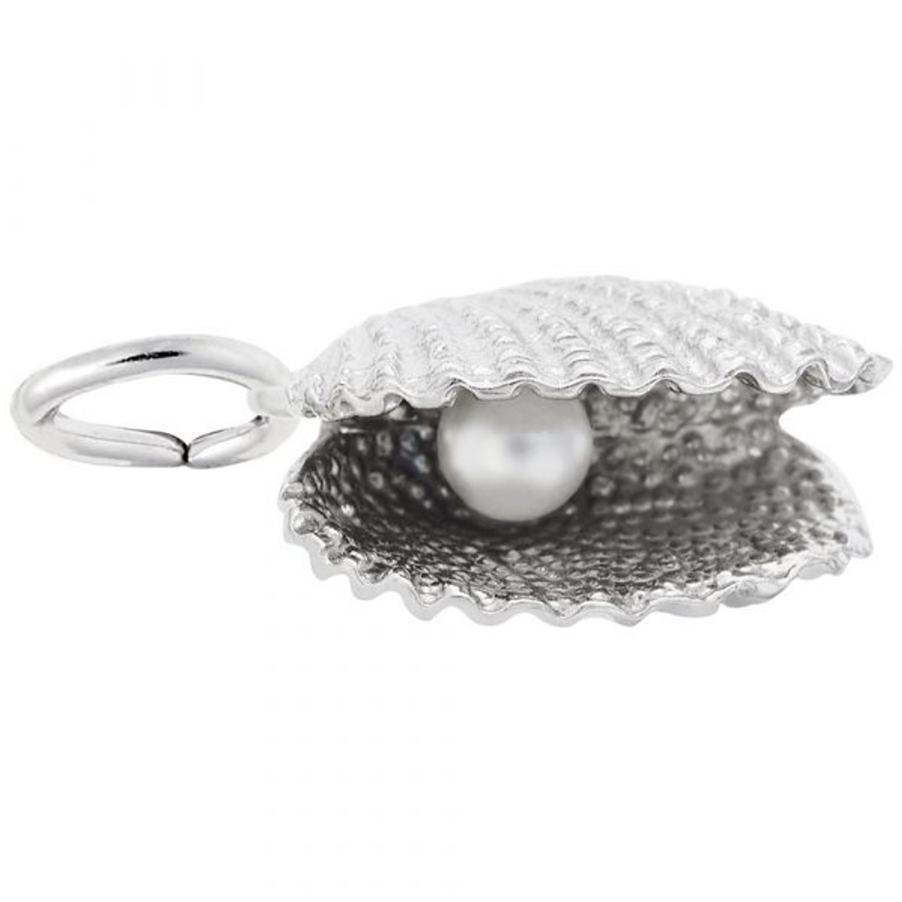 Oyster Shell with Pearl Charm - Sterling Silver and 14k White Gold