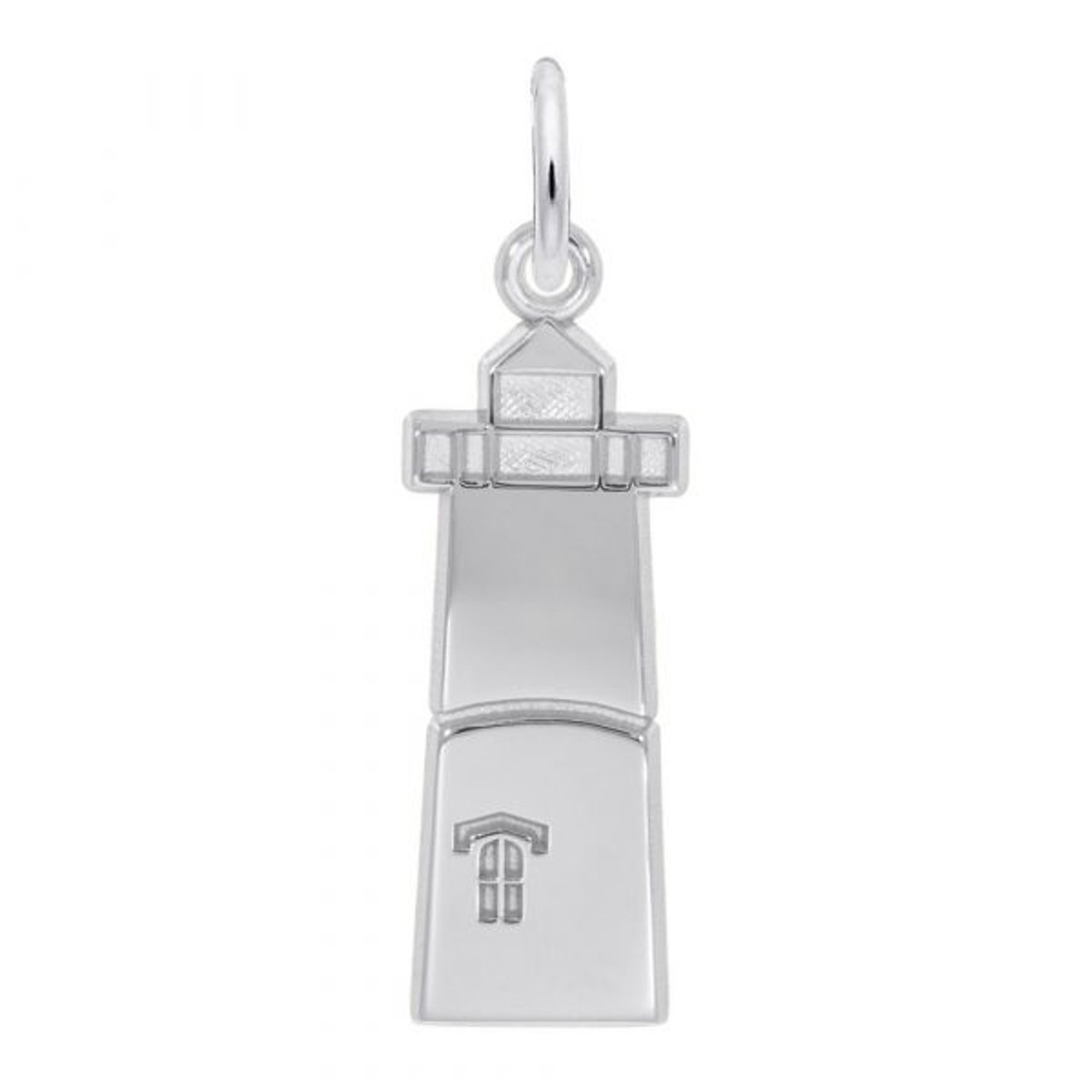 Lighthouse Charm -Sterling Silver and 14k White Gold - Optional Engraving