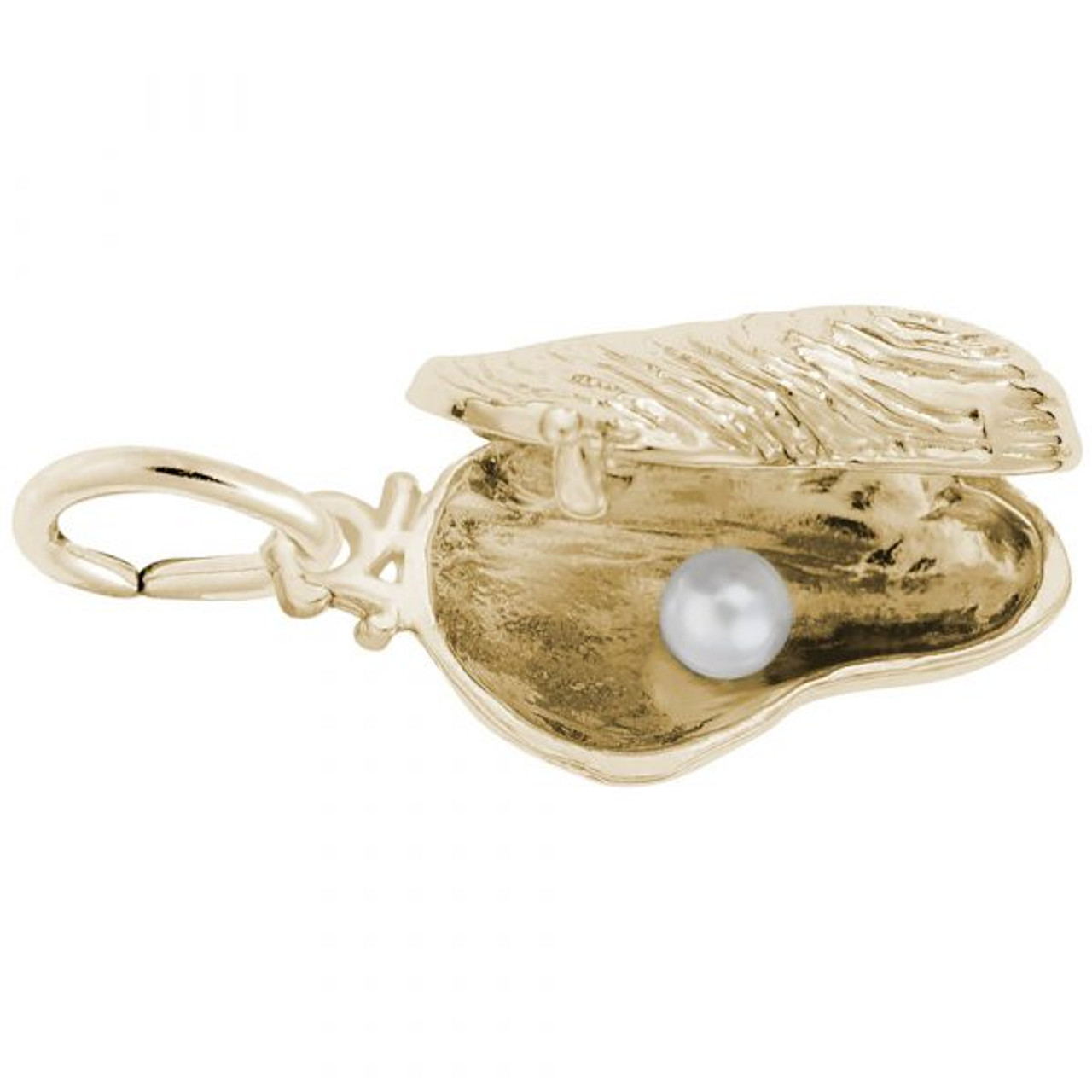 Opening Oyster Shell with Pearl Charm - Open - Gold Plate, 10k Gold, 14k Gold