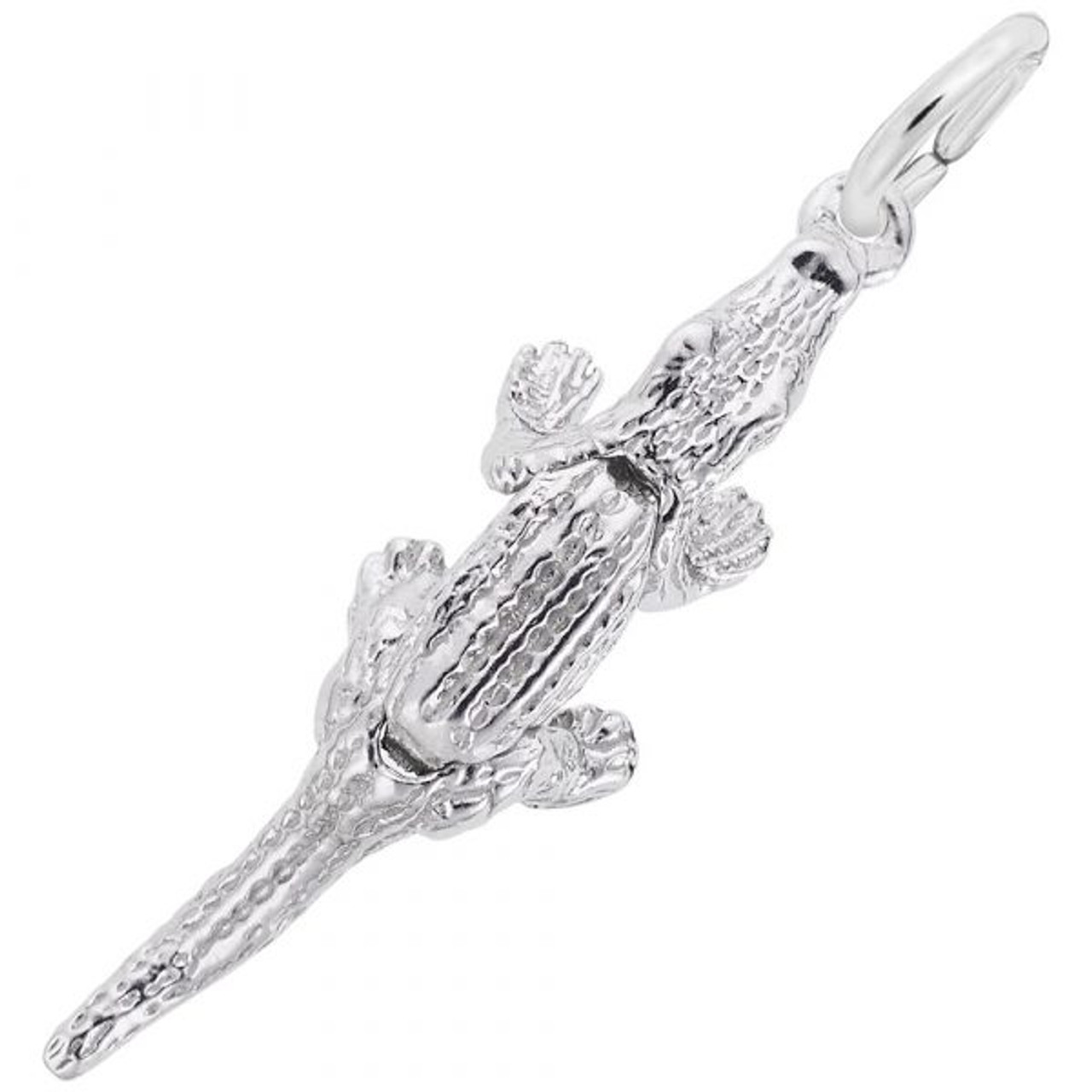 Large Alligator Charm - Sterling Silver and 14k White Gold