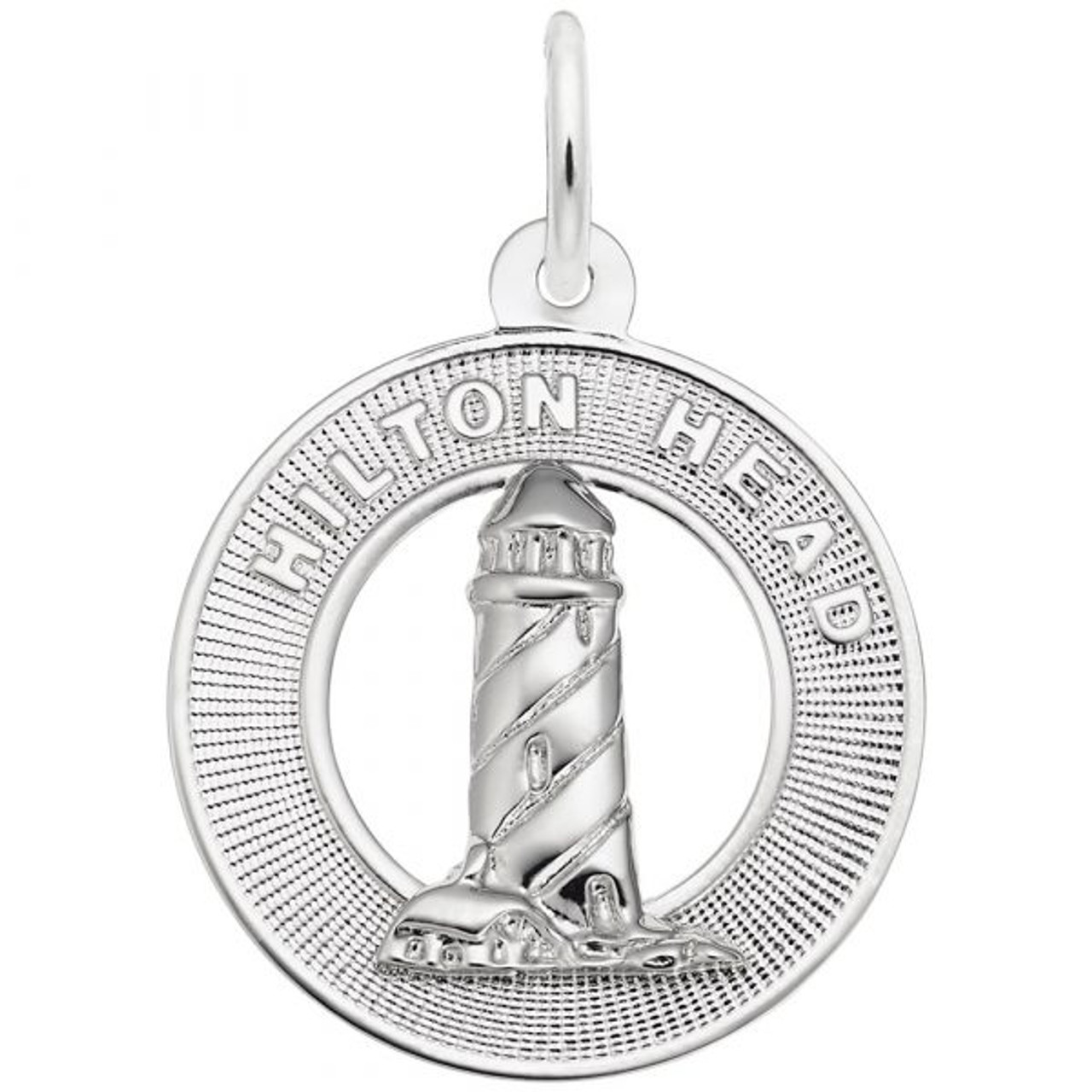 "Hilton Head" Lighthouse Charm - 14k White Gold - Optional Engraving