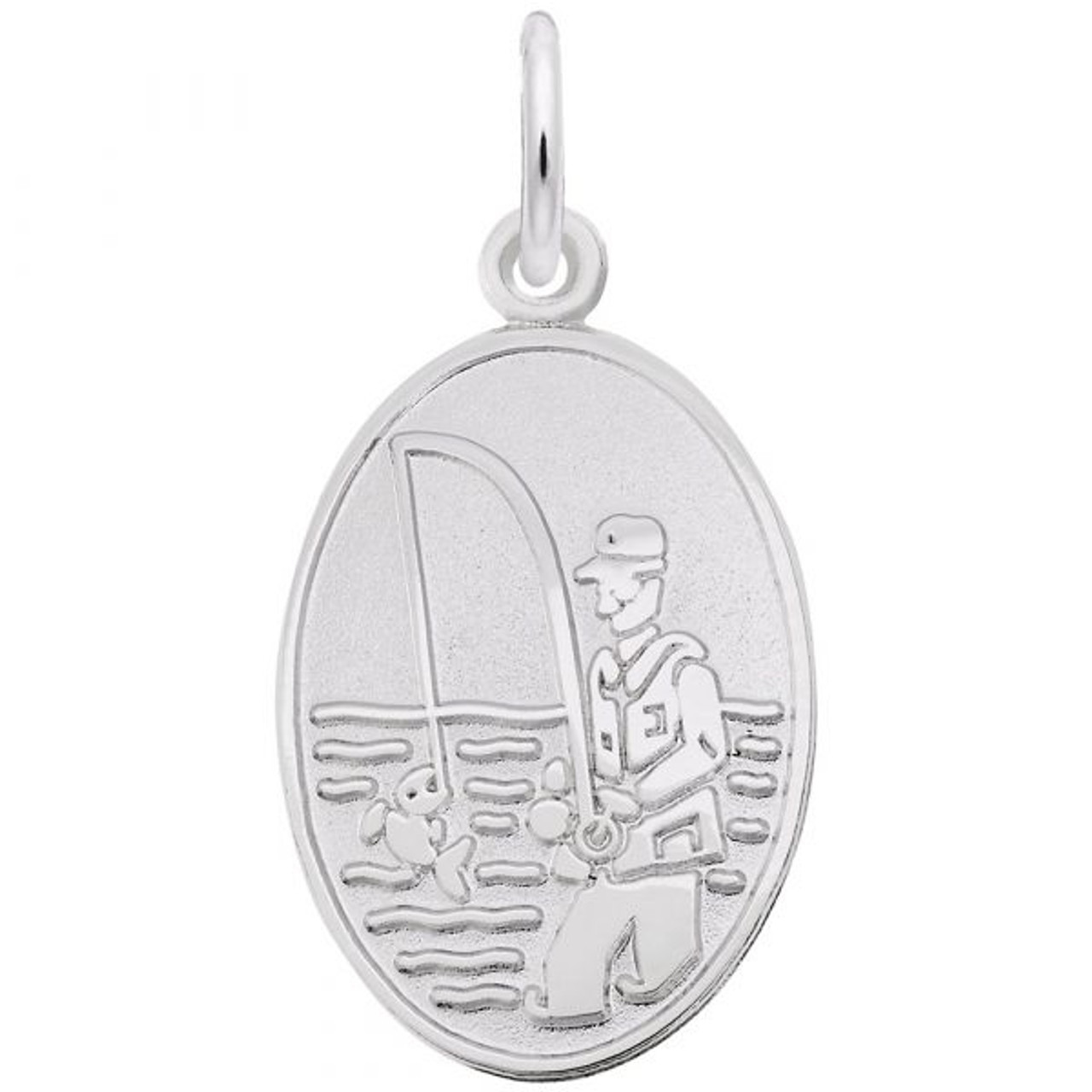 Fisherman Oval Disc Charm -Sterling Silver and 14k White Gold