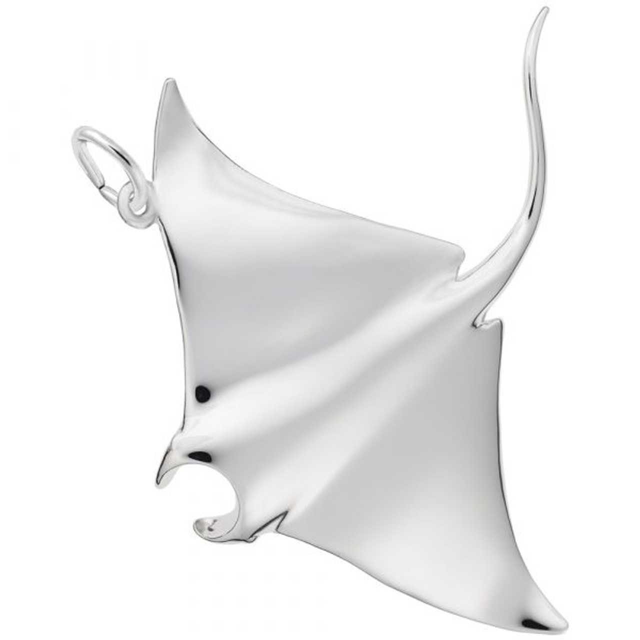 Large Manta Ray Charm - Sterling Silver and 14k White Gold