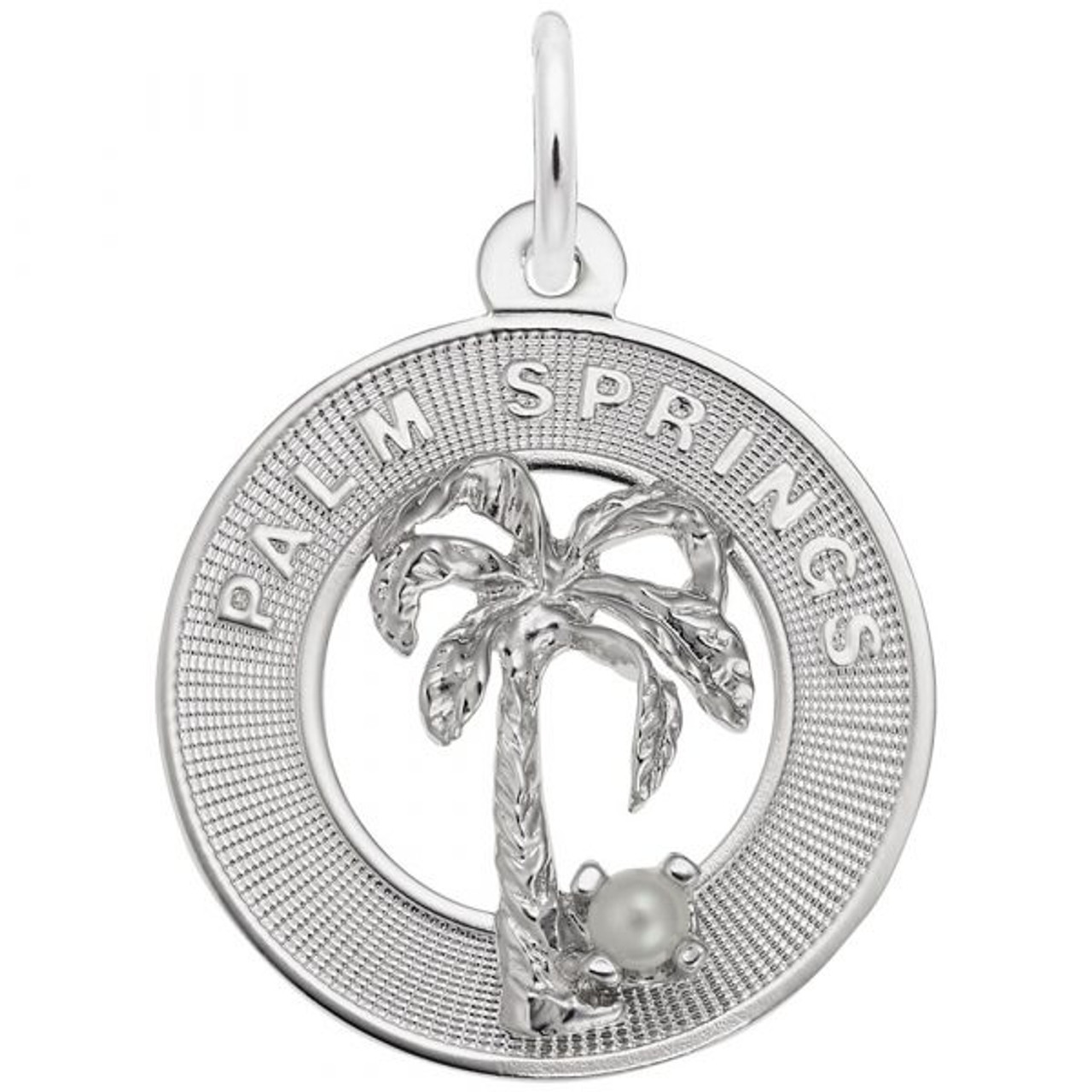 "Palm Springs" Palm Tree Ring Charm with Pearl Accent -Sterling Silver and 14k White Gold