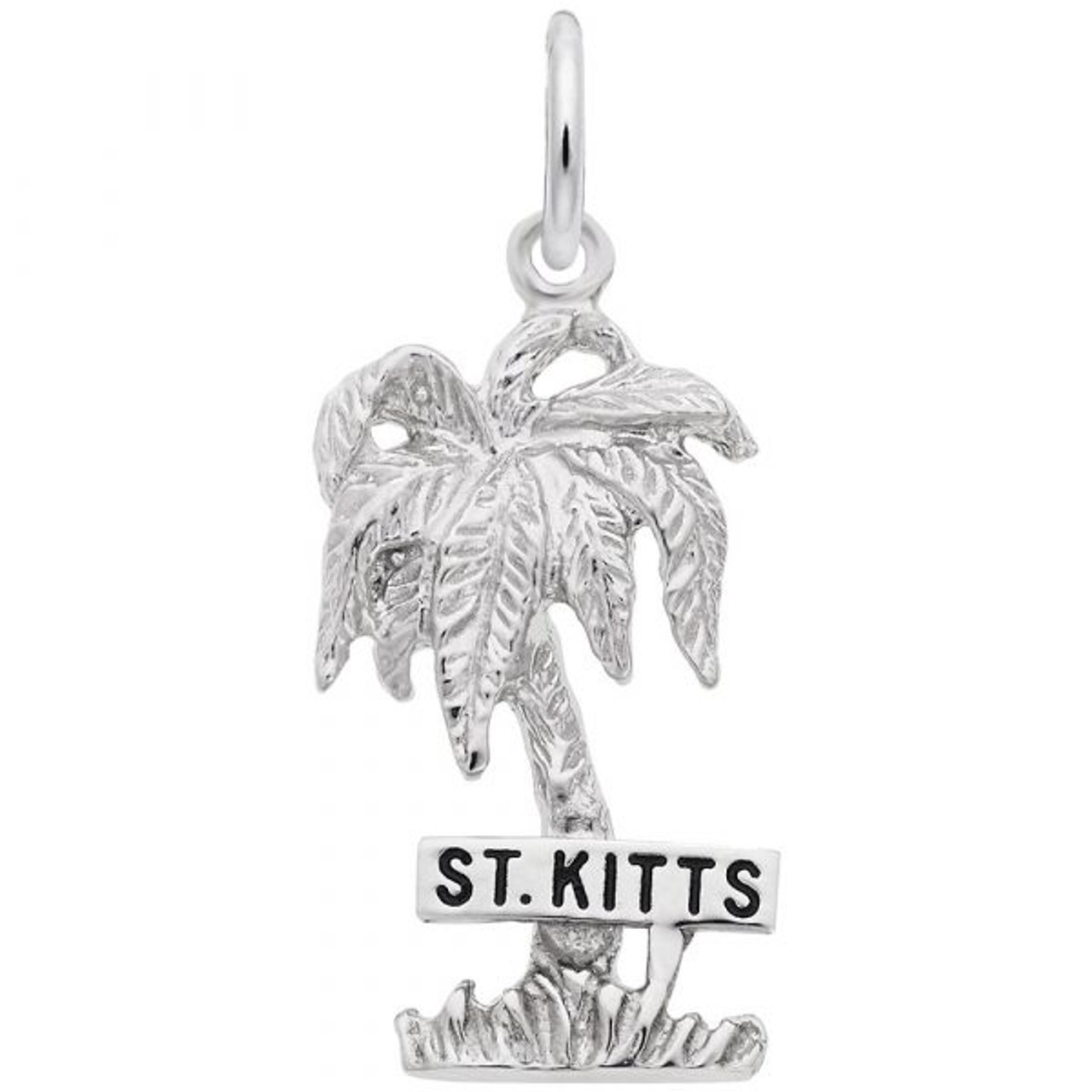 "St. Kitts" Palm Tree Charm - Sterling Silver and 14k White Gold