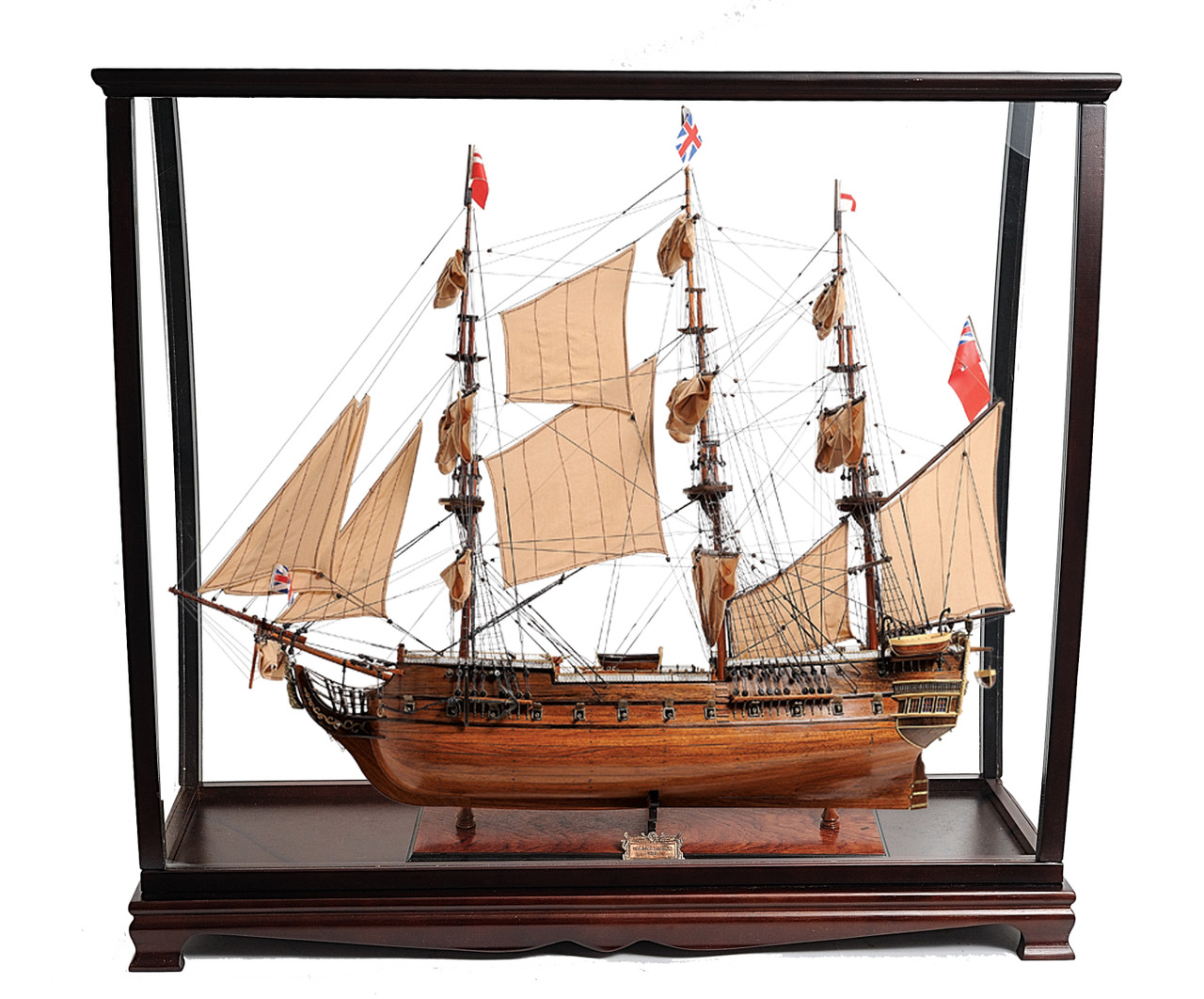 ACRYLIC PANELS WOOD WITH MAHOGANY FINISH DISPLAY CASE FOR BOAT MODELS & OTHER 