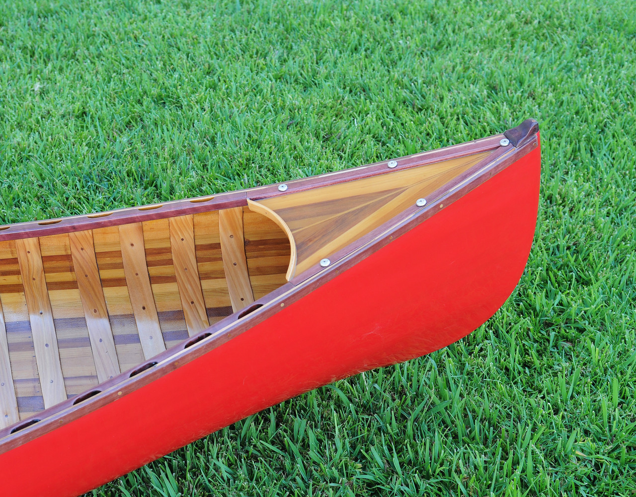 Red Wooden Canoe w/ Ribs and Curved Bow - 9.75'