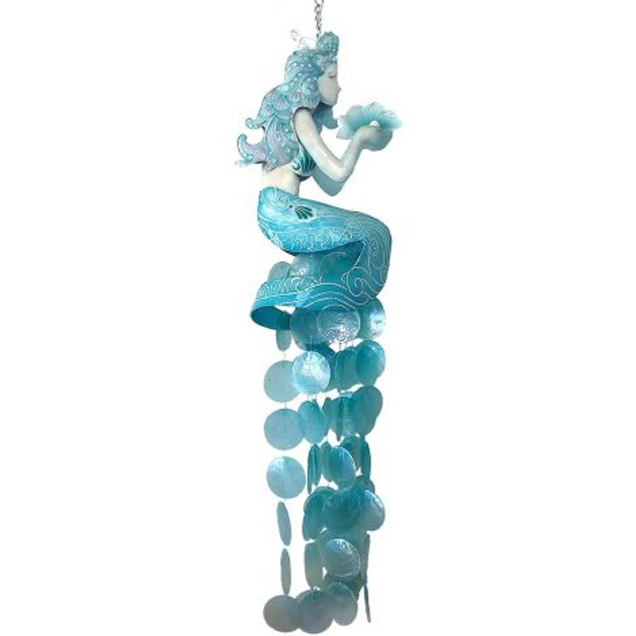 Large Mermaid Wind Chime - 21" x 11" - Metal & Capiz Art