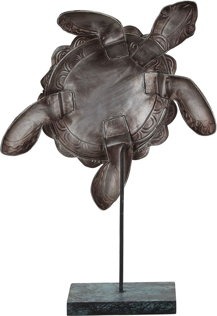  Ruffled Turtle on Stand - Rustic - 11" x 8" - Metal & Capiz Art - Back