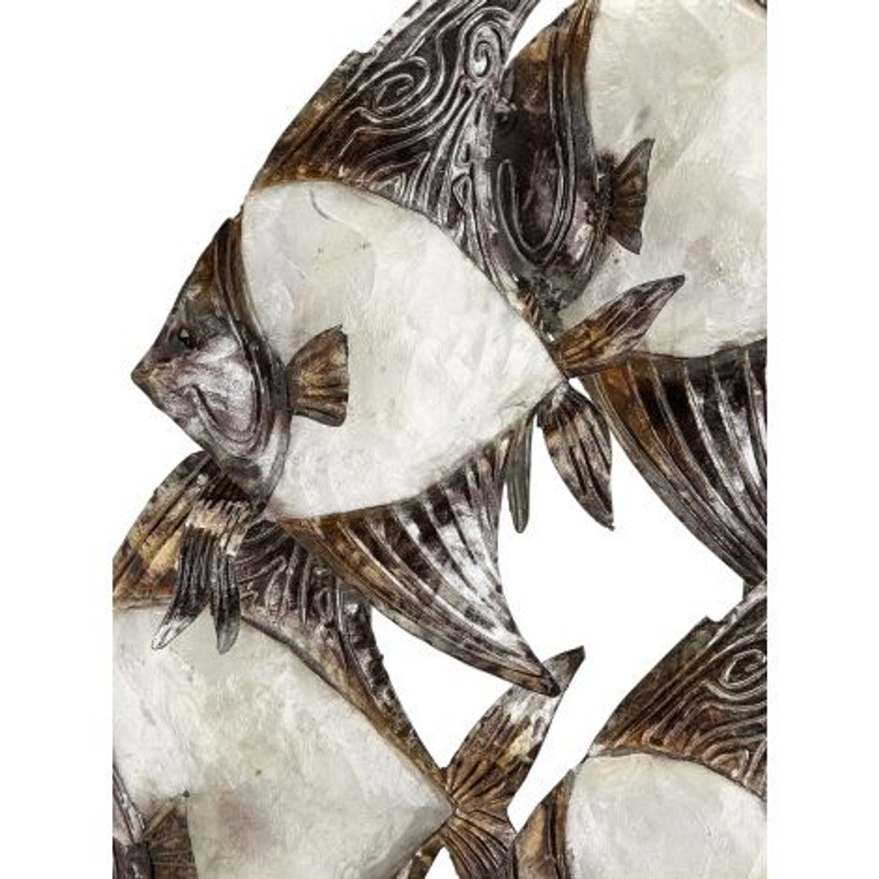 White Elegance School of Angelfish Wall Art - 15" x 24" - Metal & Capiz Art - Closeup