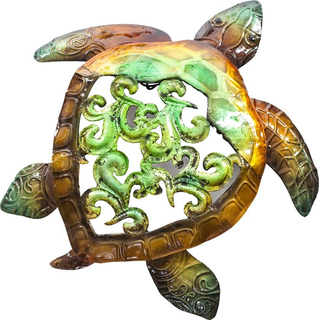 Turtle Wall Art - Rustic - 9" - Metal & Capiz Art