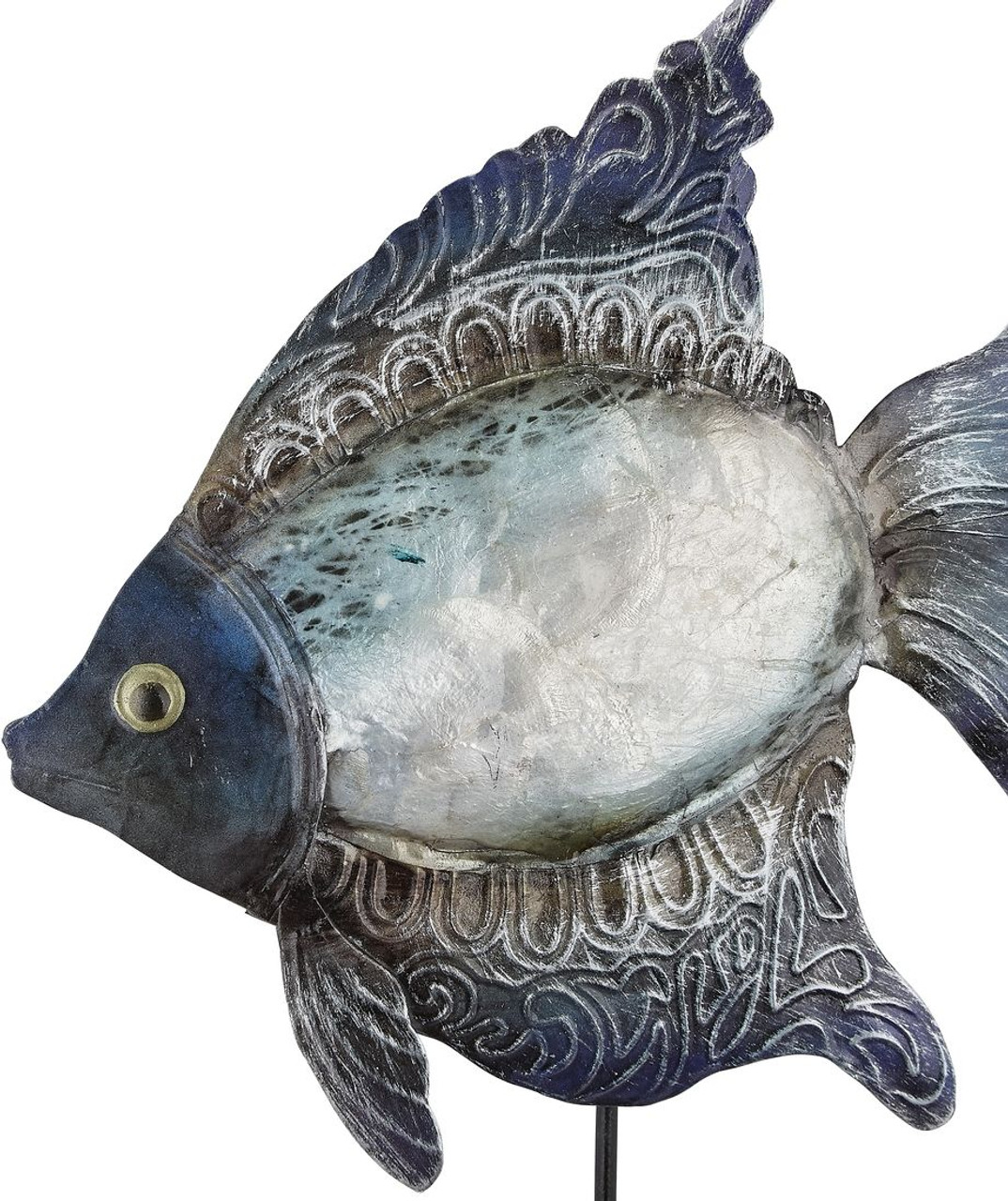 Angelfish on Stand - Seafoam - 14.5" - Metal & Capiz Art - Closeup