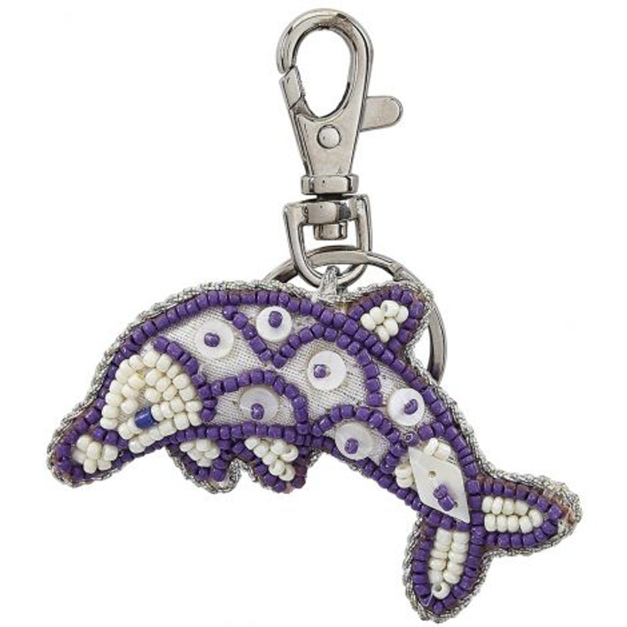 Purple Dolphin Key Ring - Mother of Pearl & Beads - 3" - Front