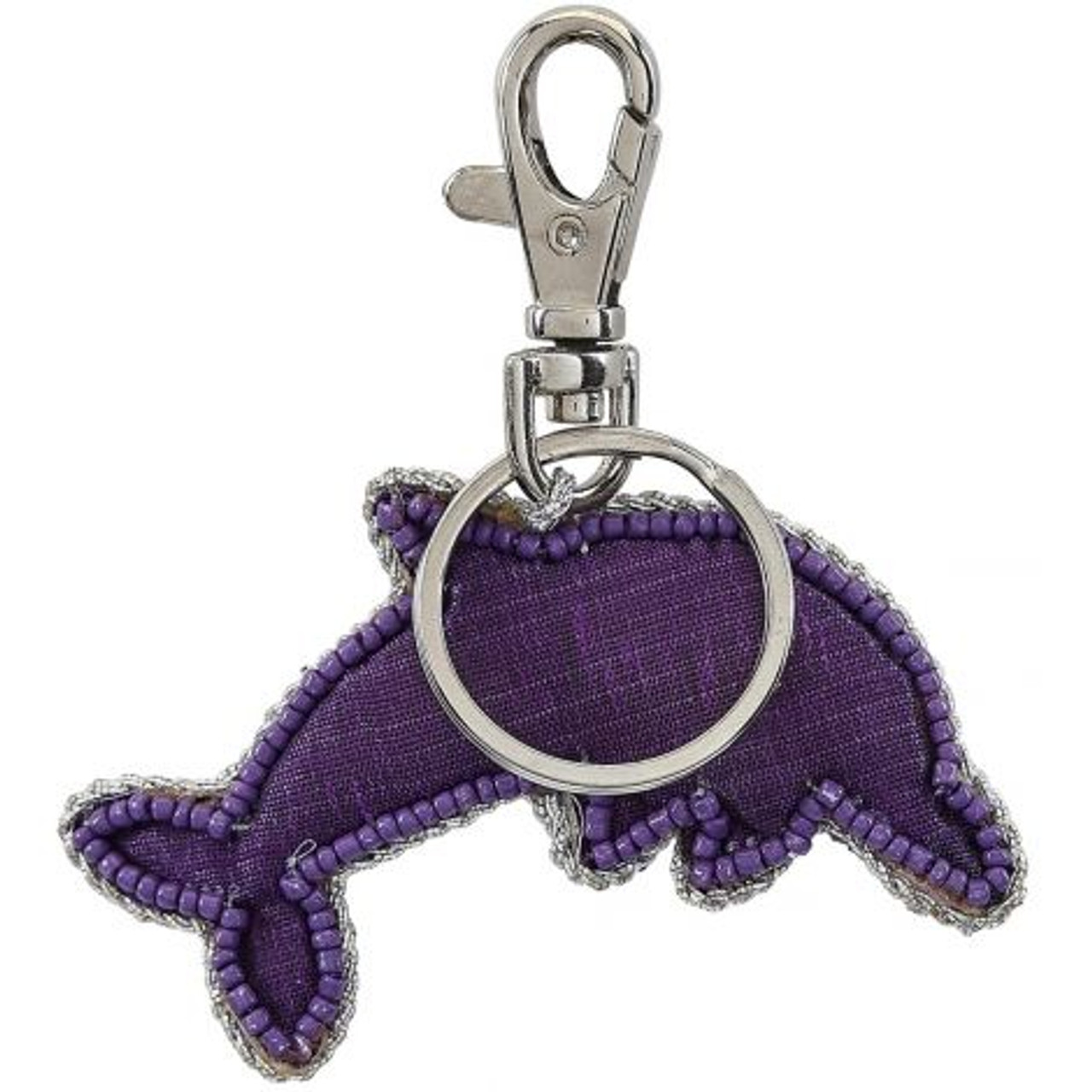 Purple Dolphin Key Ring - Mother of Pearl & Beads - 3" - Back