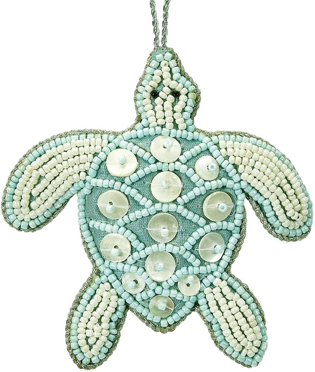 Turtle Mother of Pearl & Beads Ornament - Blue 