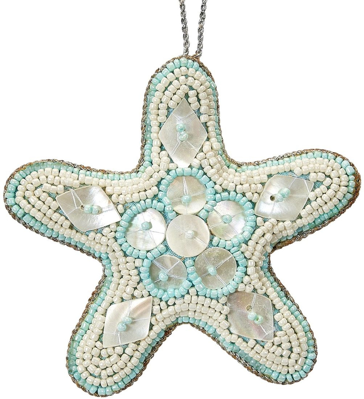 Starfish Mother of Pearl & Beads Ornament - Blue