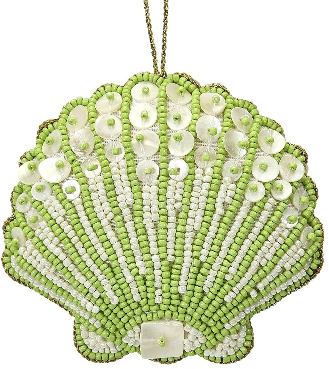 Scallop Mother of Pearl & Beads Ornament - Green