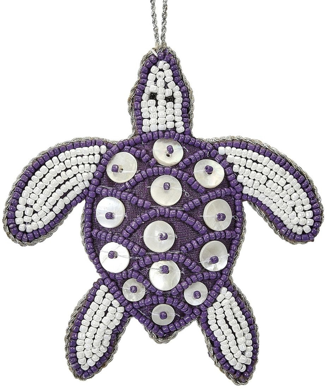 Turtle Mother of Pearl & Beads Ornament - Purple