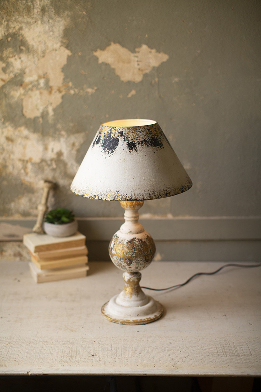 Rustic Table Lamp with Painted Metal Shade