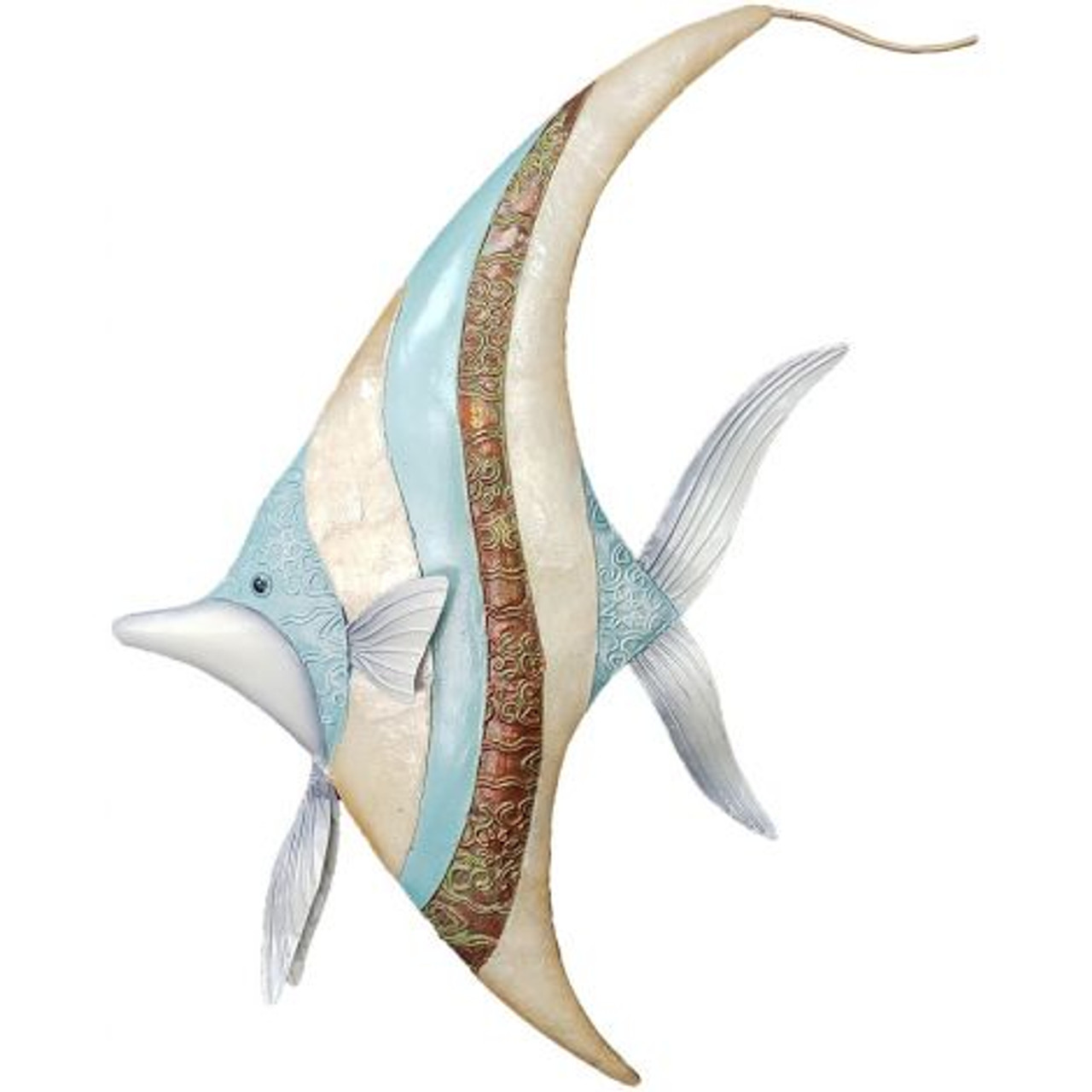 Seaside Banner Fish Wall Art 12" - Metal & Capiz Art