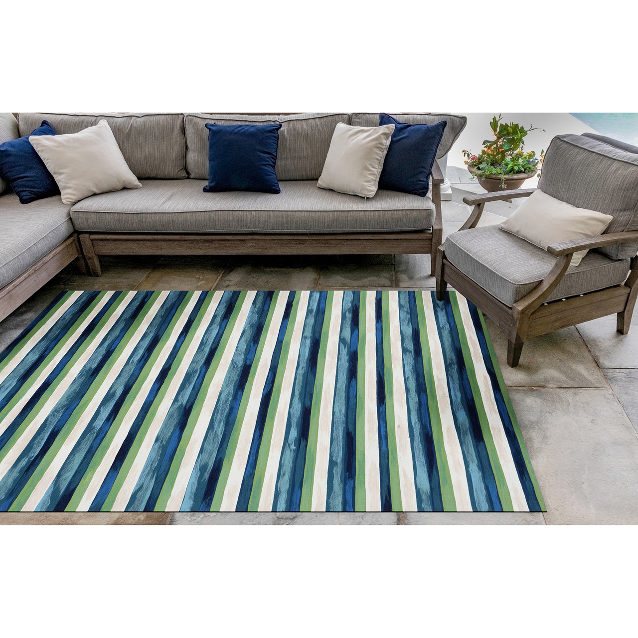 Visions II Painted Stripes Indoor/Outdoor Rug - Cool - 5 Sizes