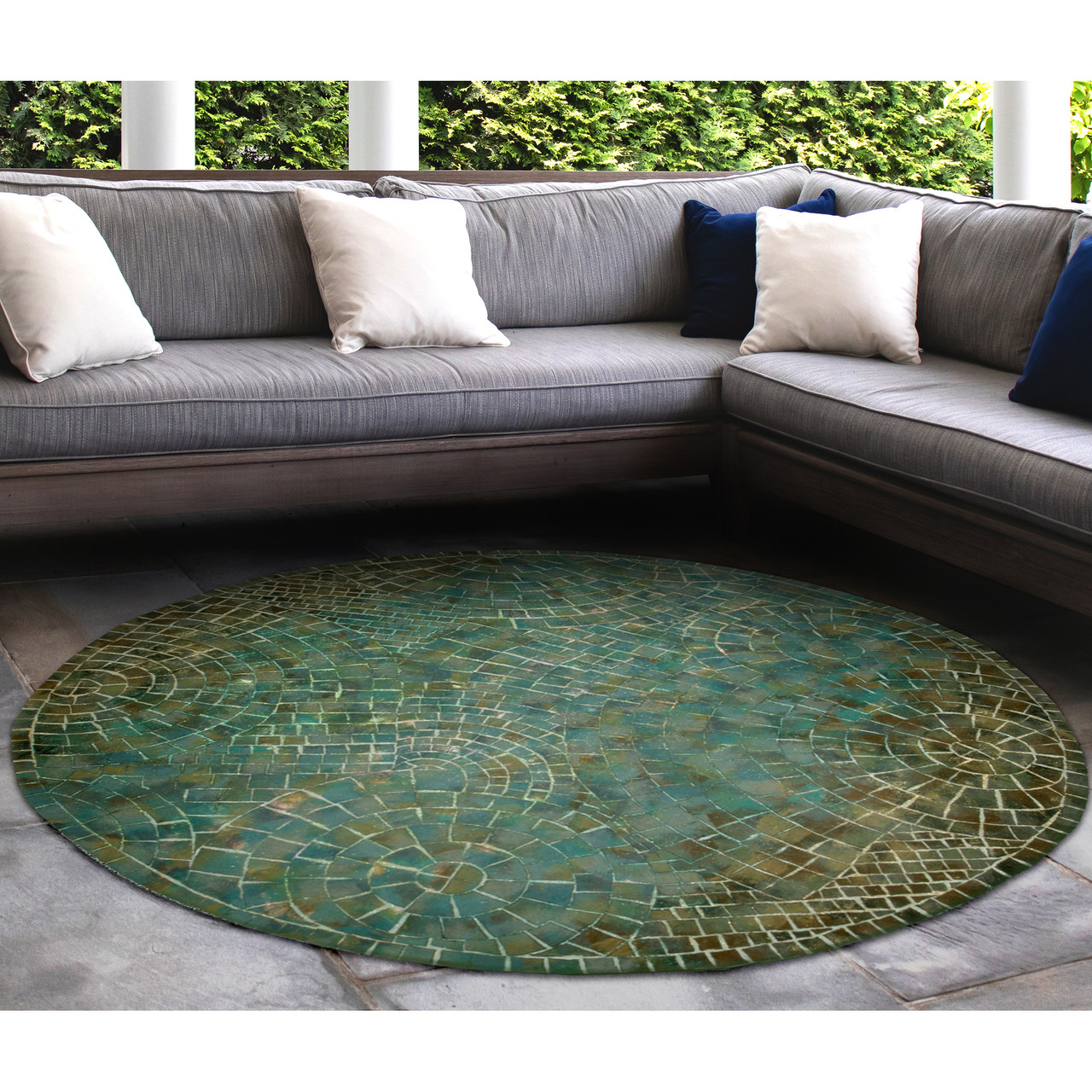 Visions V Arch Tile Indoor/Outdoor Rug - Lapis - 6 Sizes