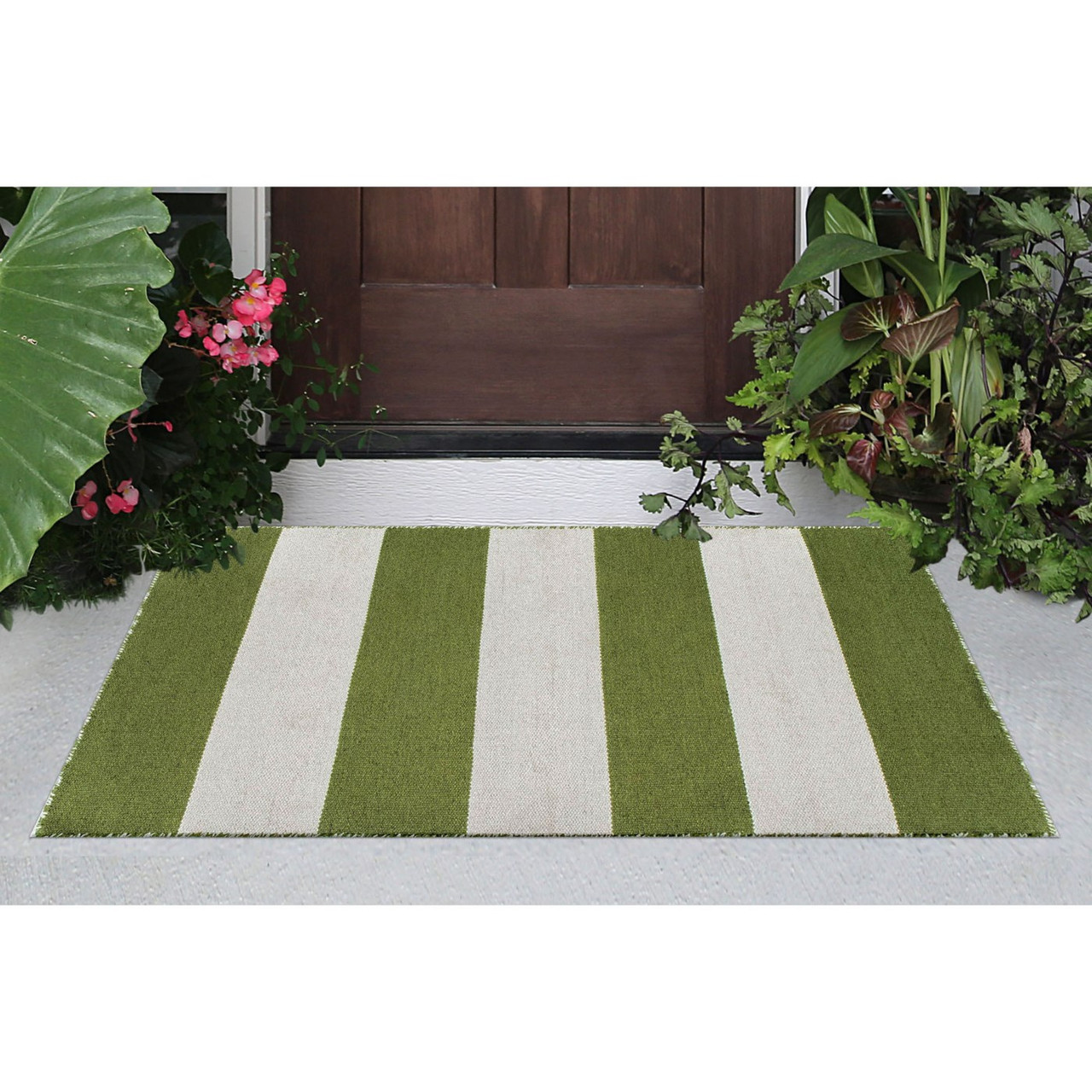 Sorrento Rugby Stripe Indoor/Outdoor Rug - Green - 7 Sizes 