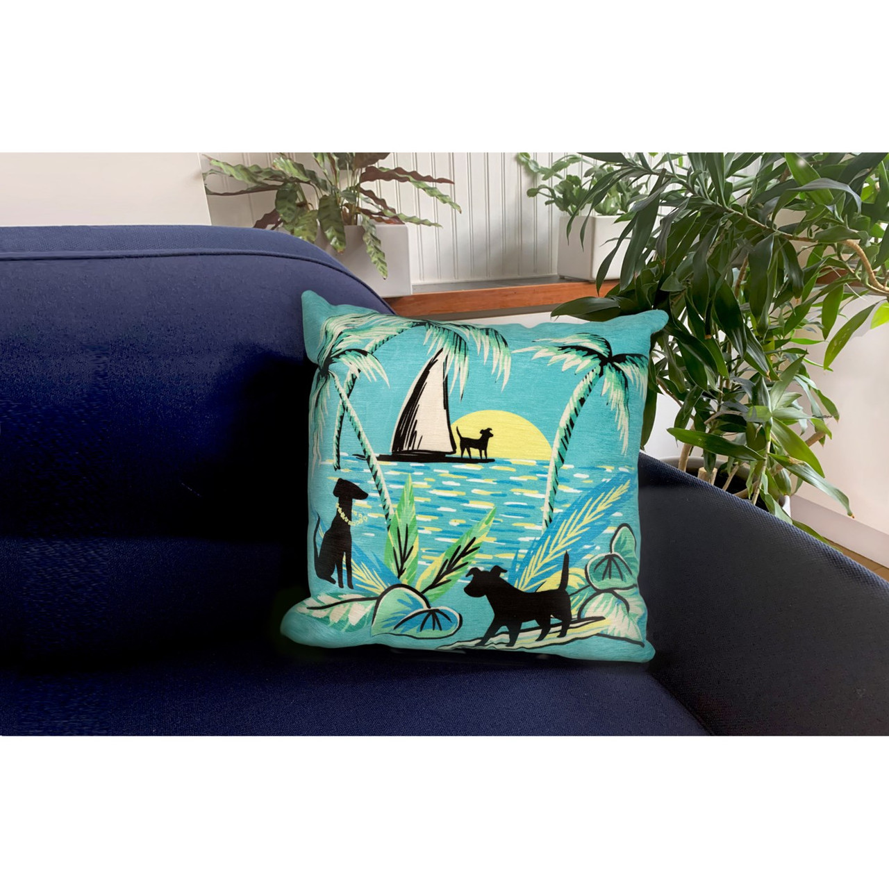 Illusions Aloha Dogs Sunrise Indoor/Outdoor Throw Pillow - 18" Square