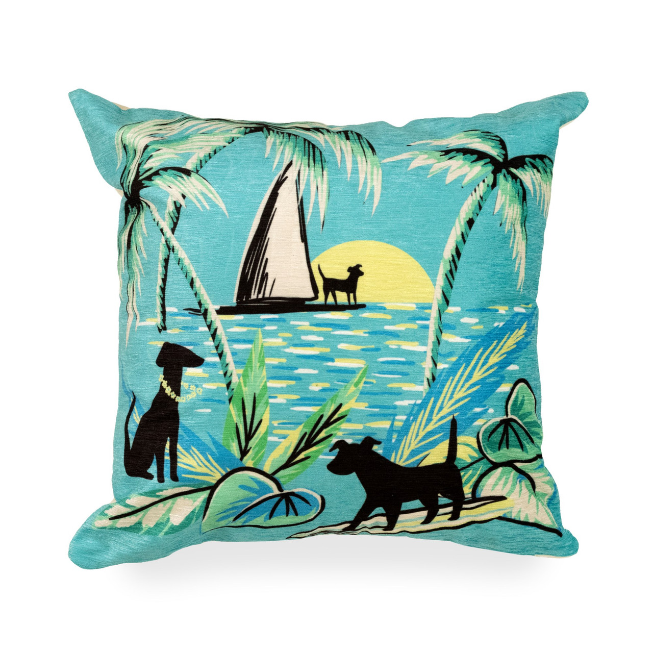 Illusions Aloha Dogs Sunrise Indoor/Outdoor Throw Pillow - 18" Square