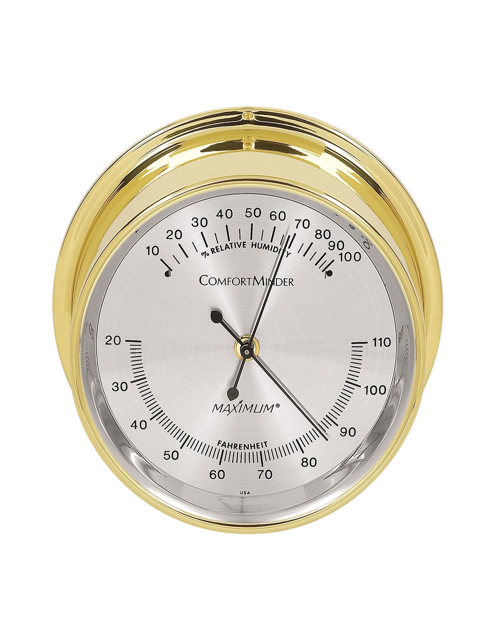 Comfortminder Humidity and Thermometer Comfort Reading Instrument - PVD Coated Brass Case  - Silver Face