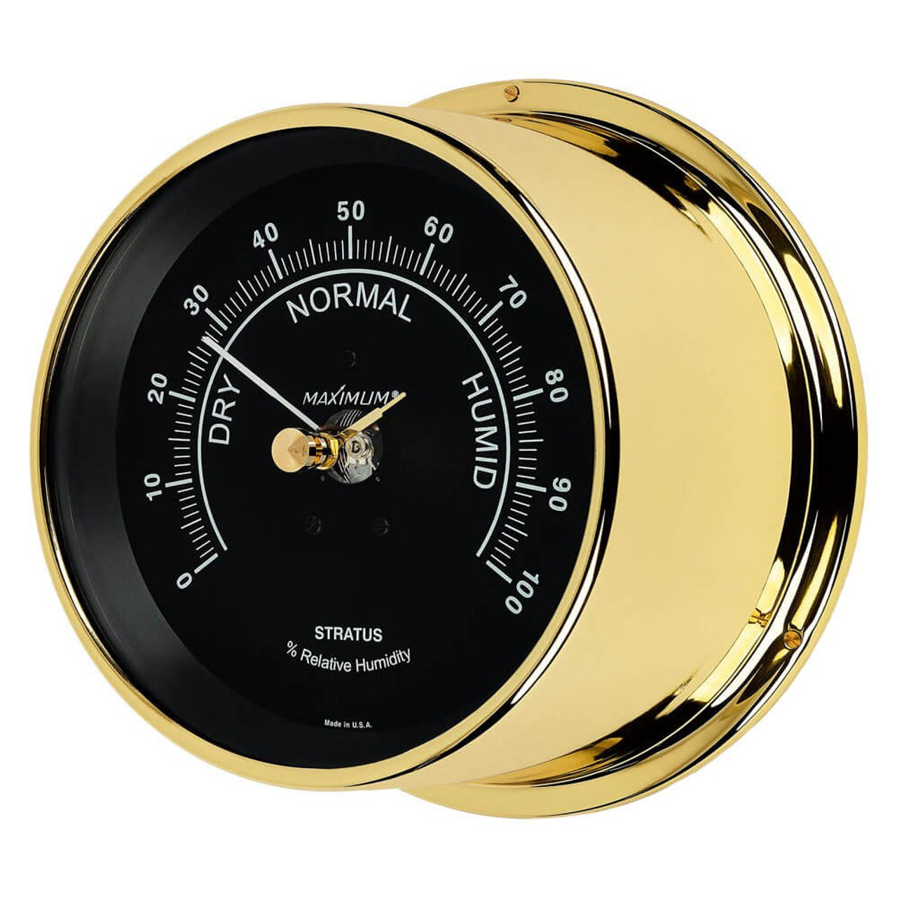 Stratus Relative Humidity Reading Instrument - Polished Brass Case - Black Face