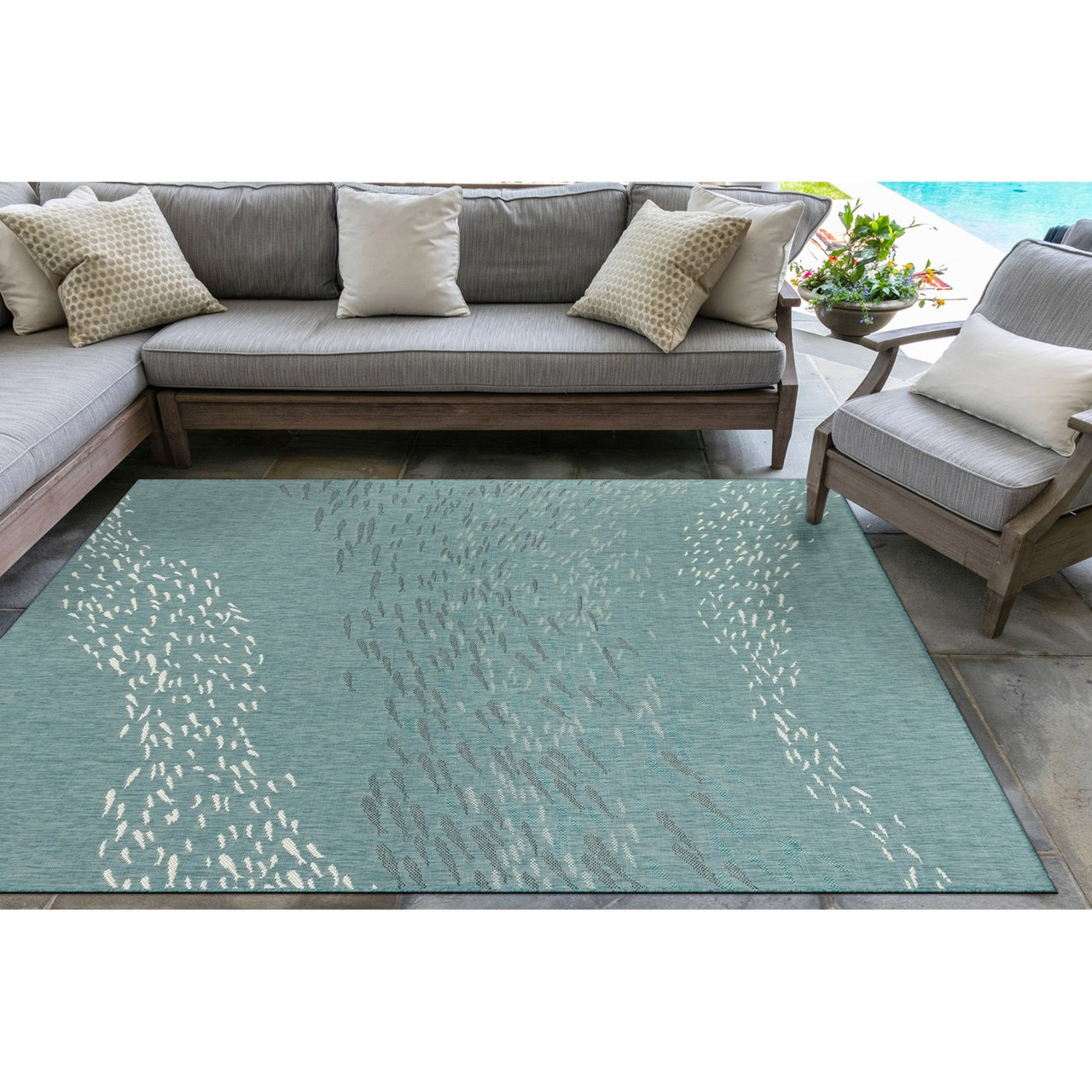 Carmel School of Fish Indoor/Outdoor Rug Aqua 7 Sizes