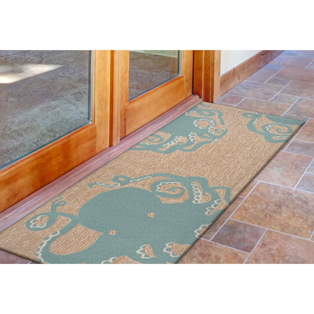 Frontporch Octopus Indoor/Outdoor Rug - Aqua - 4 Sizes  - Lifestyle