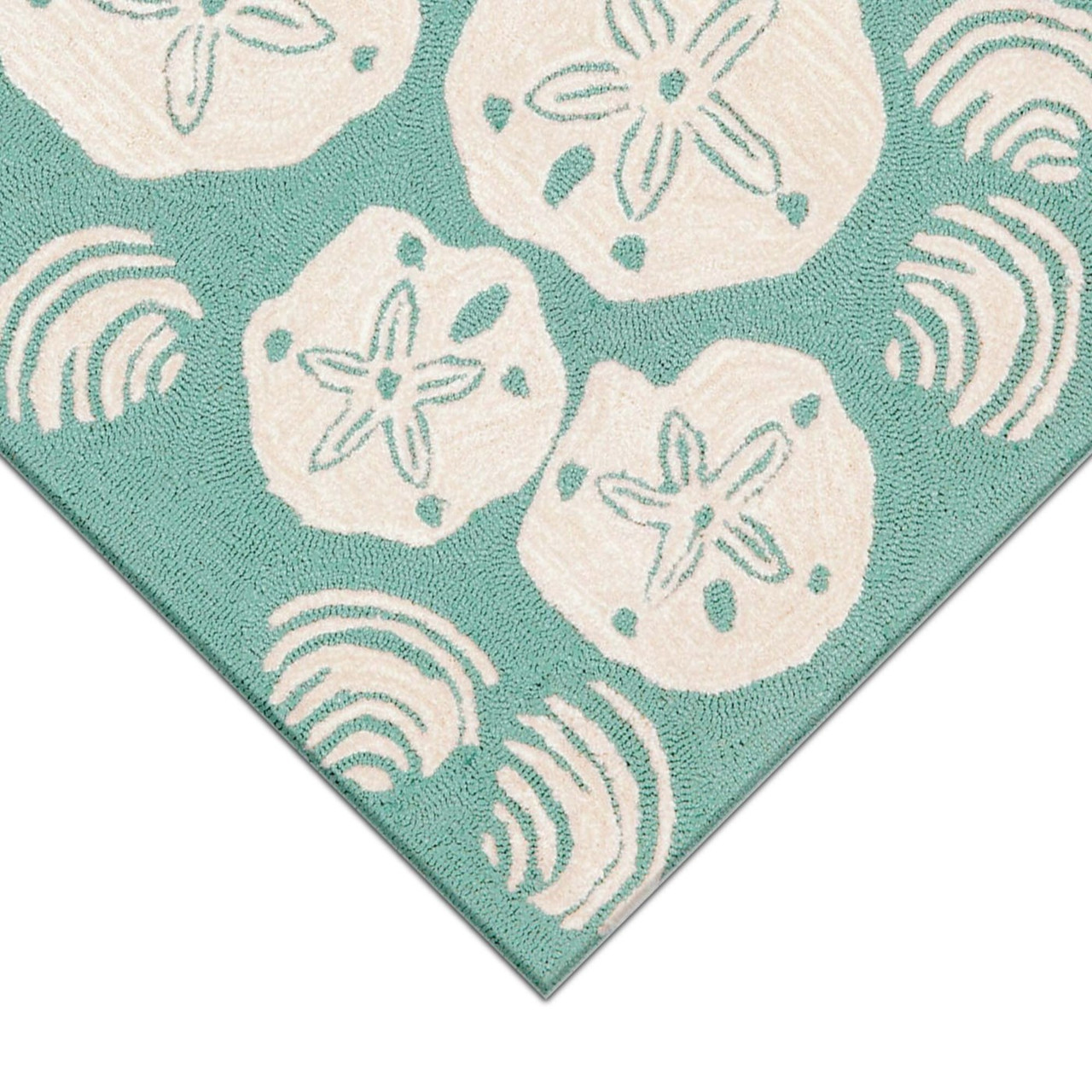 Frontporch Shell Toss Indoor/Outdoor Rug - Aqua - 4 Sizes - Corner