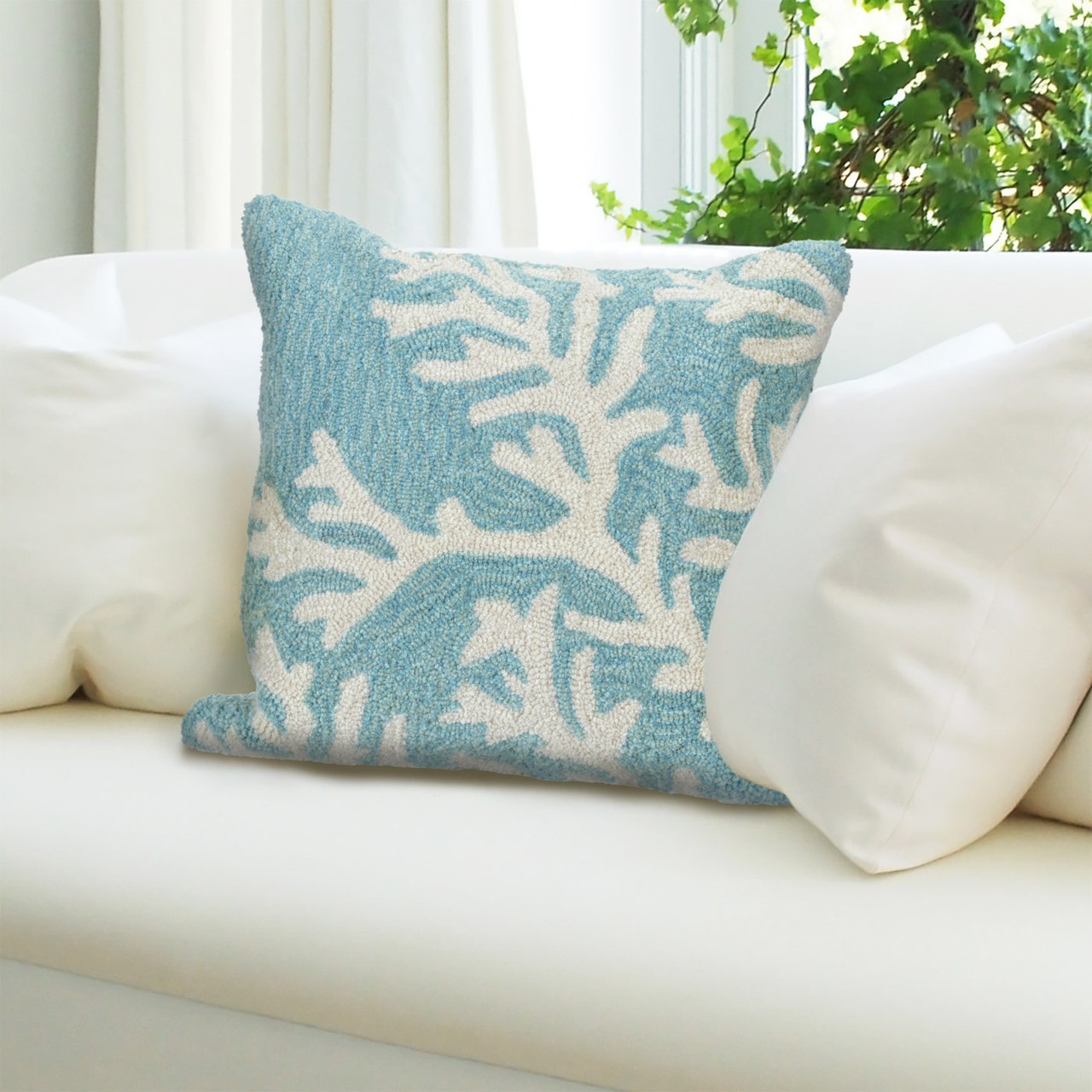 Frontporch Coral Indoor/Outdoor Throw Pillow - Aqua - 18" Square