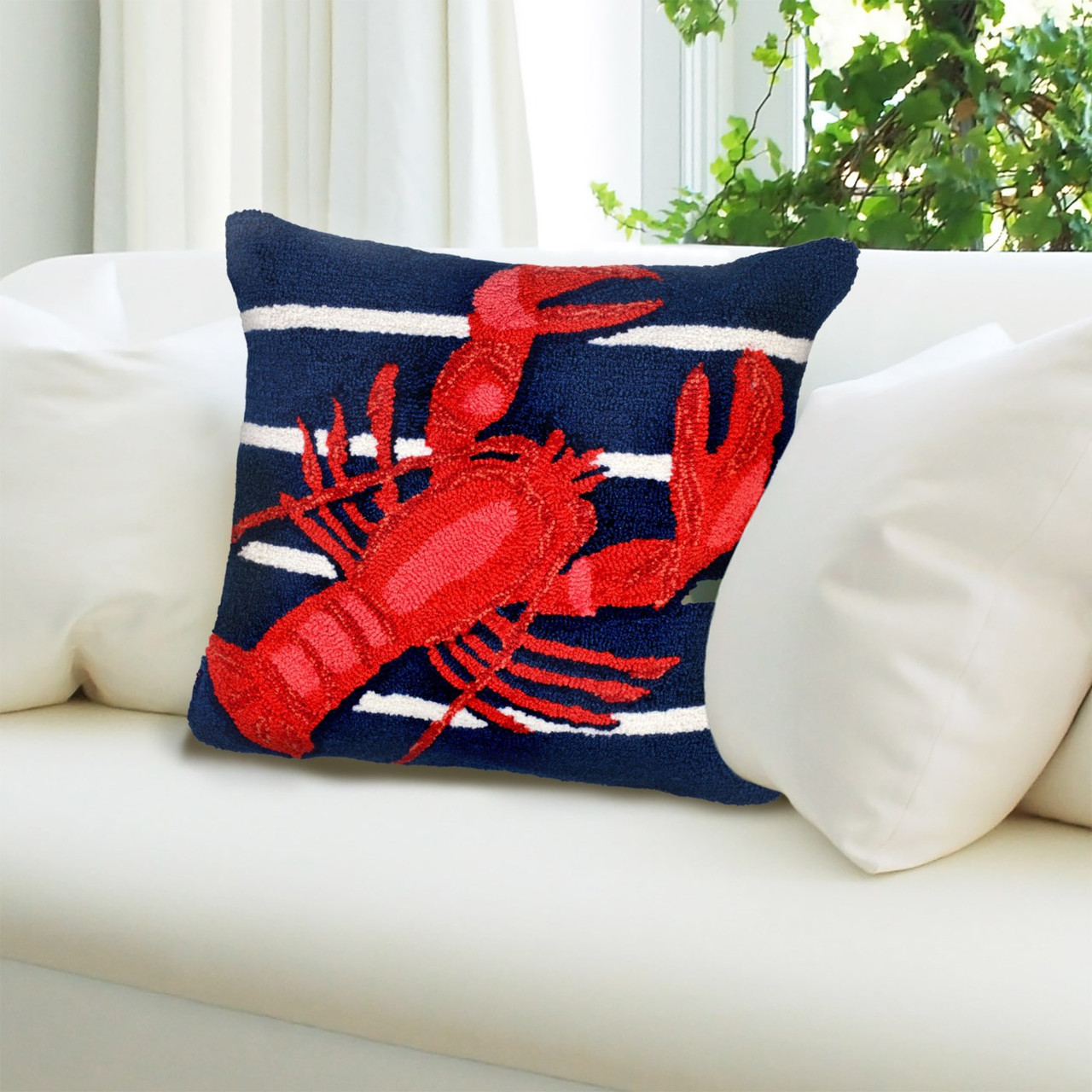Frontporch Lobster on Stripes Indoor/Outdoor Throw Pillow - 18" Square