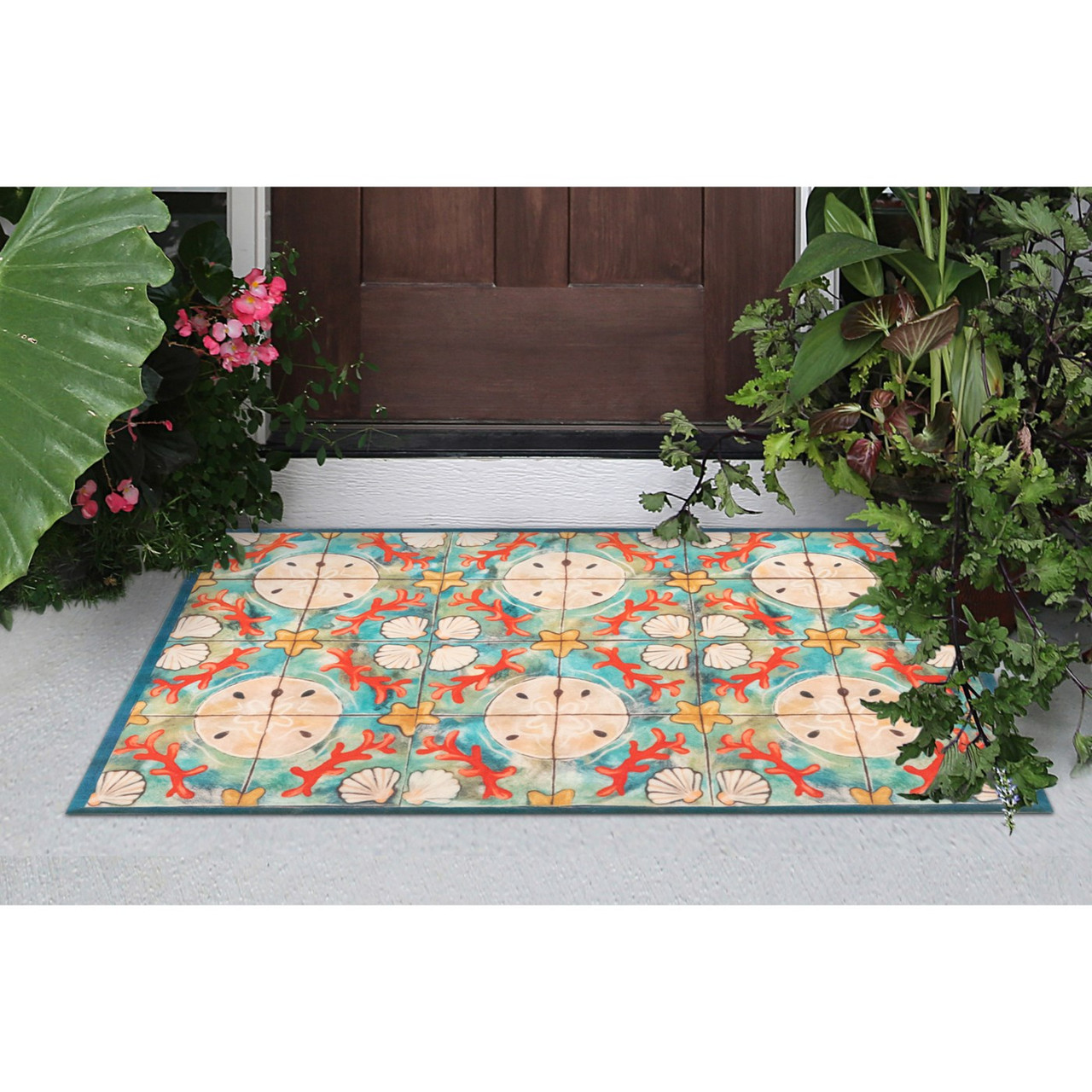 Illusions Ocean Shell Tile Indoor/Outdoor Rug - 4 Sizes -  Lifestyle