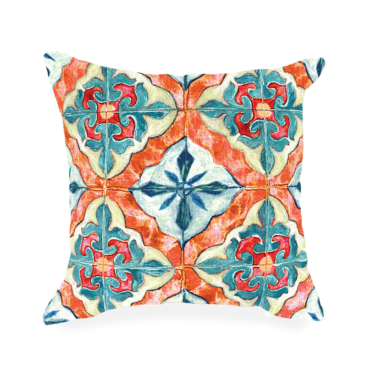 Illusions Madrid Indoor/Outdoor Throw Pillow - Aqua- 18" Square