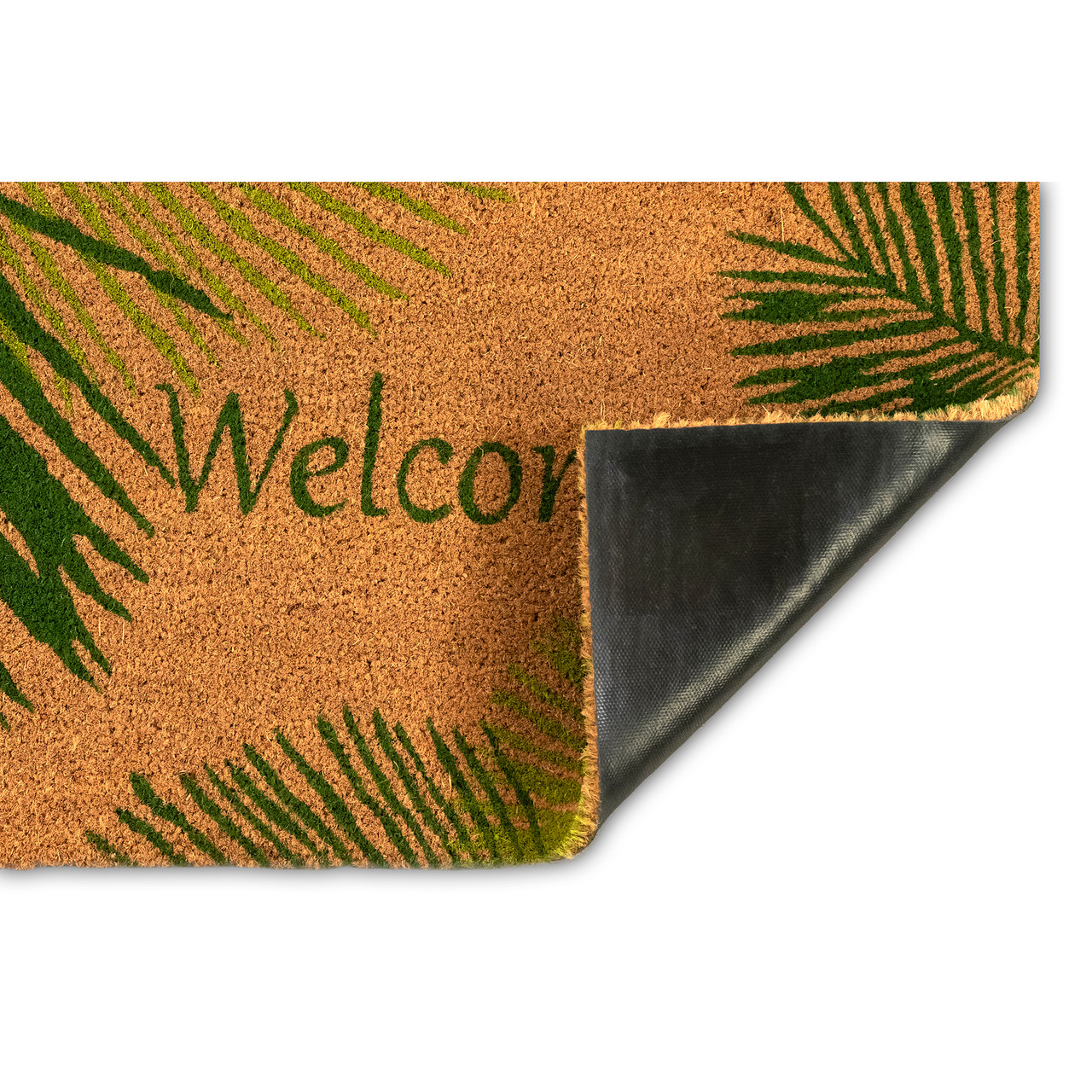 Natura Green Palm "Welcome" All Natural Indoor/Outdoor Rug - 2 Sizes - Backing